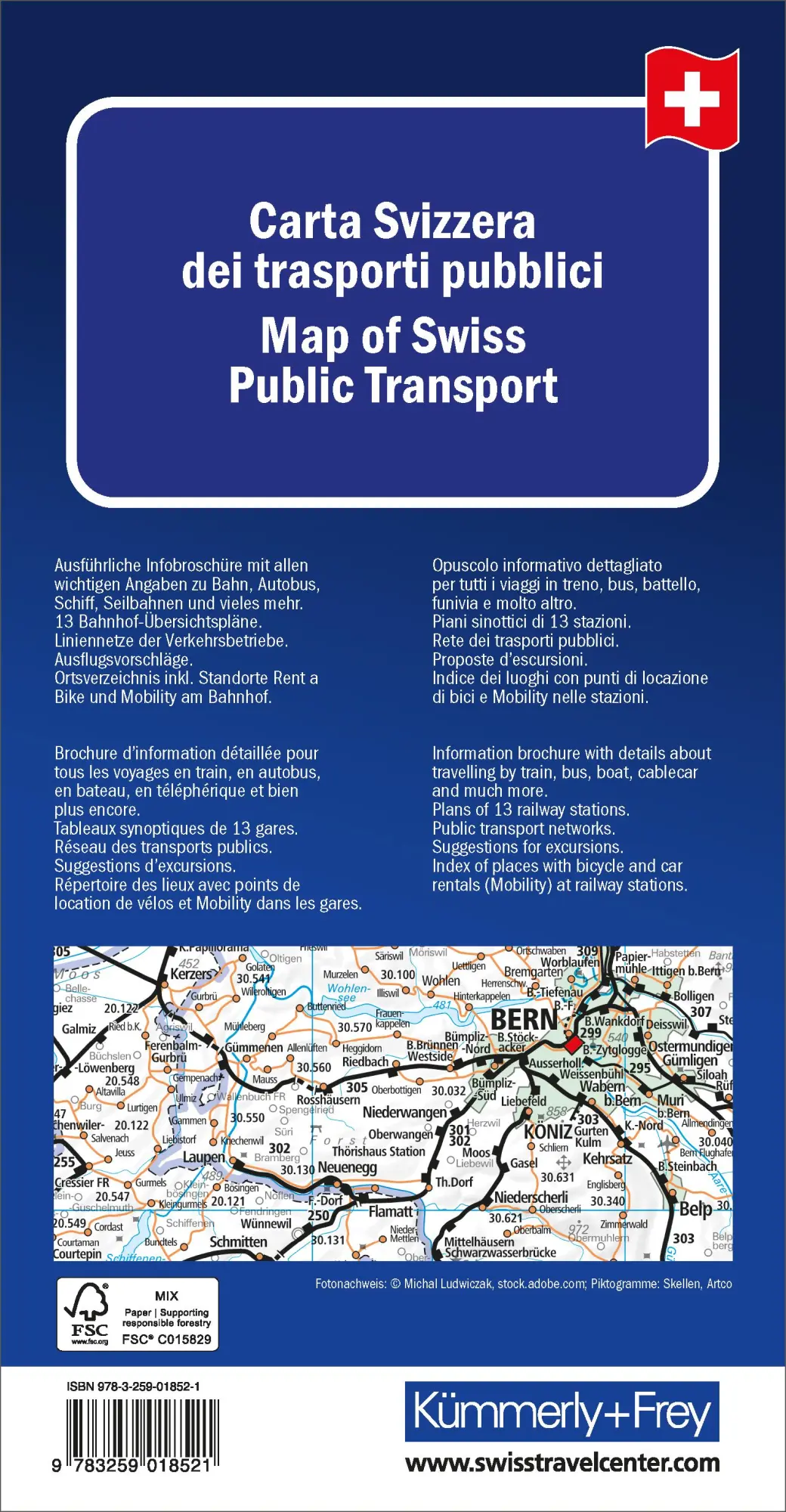 Rückseite: 9783259018521 | Kümmerly+Frey Schweizer Karte des öffentlichen Verkehrs 1:275.000 | AG