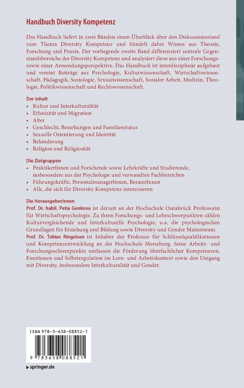 Rückseite: 9783658088521 | Handbuch Diversity Kompetenz | Band 2: Gegenstandsbereiche | Buch | xv