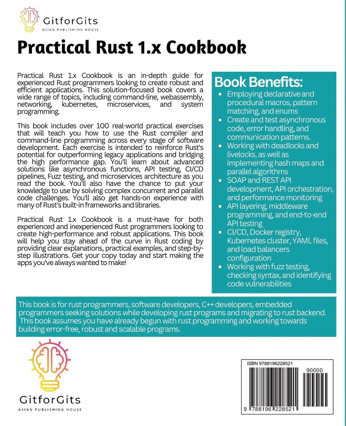 Rückseite: 9788196228521 | Practical Rust 1.x Cookbook | Rustacean Team | Taschenbuch | Paperback