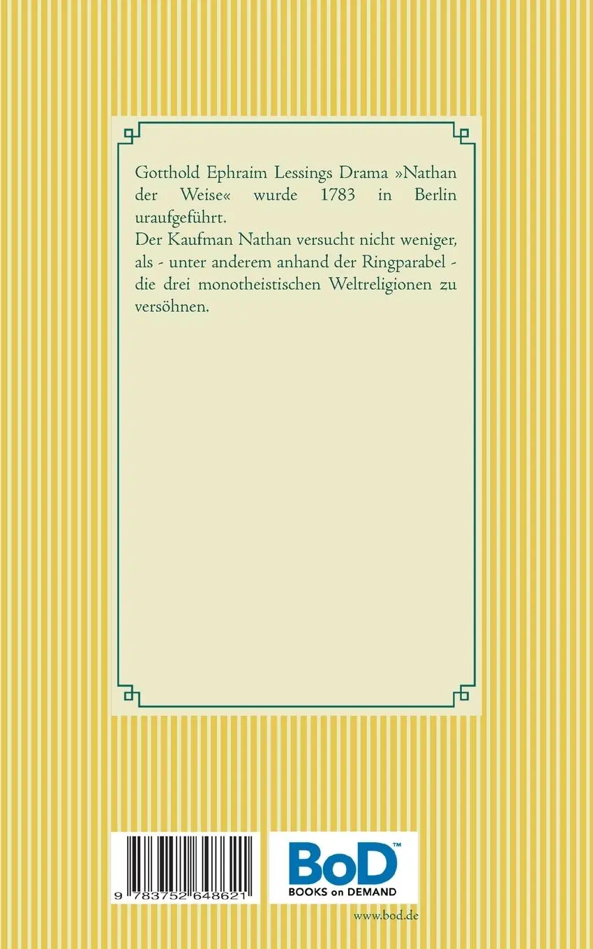 Rückseite: 9783752648621 | Nathan der Weise | Band 132 | Gotthold Ephraim Lessing | Taschenbuch