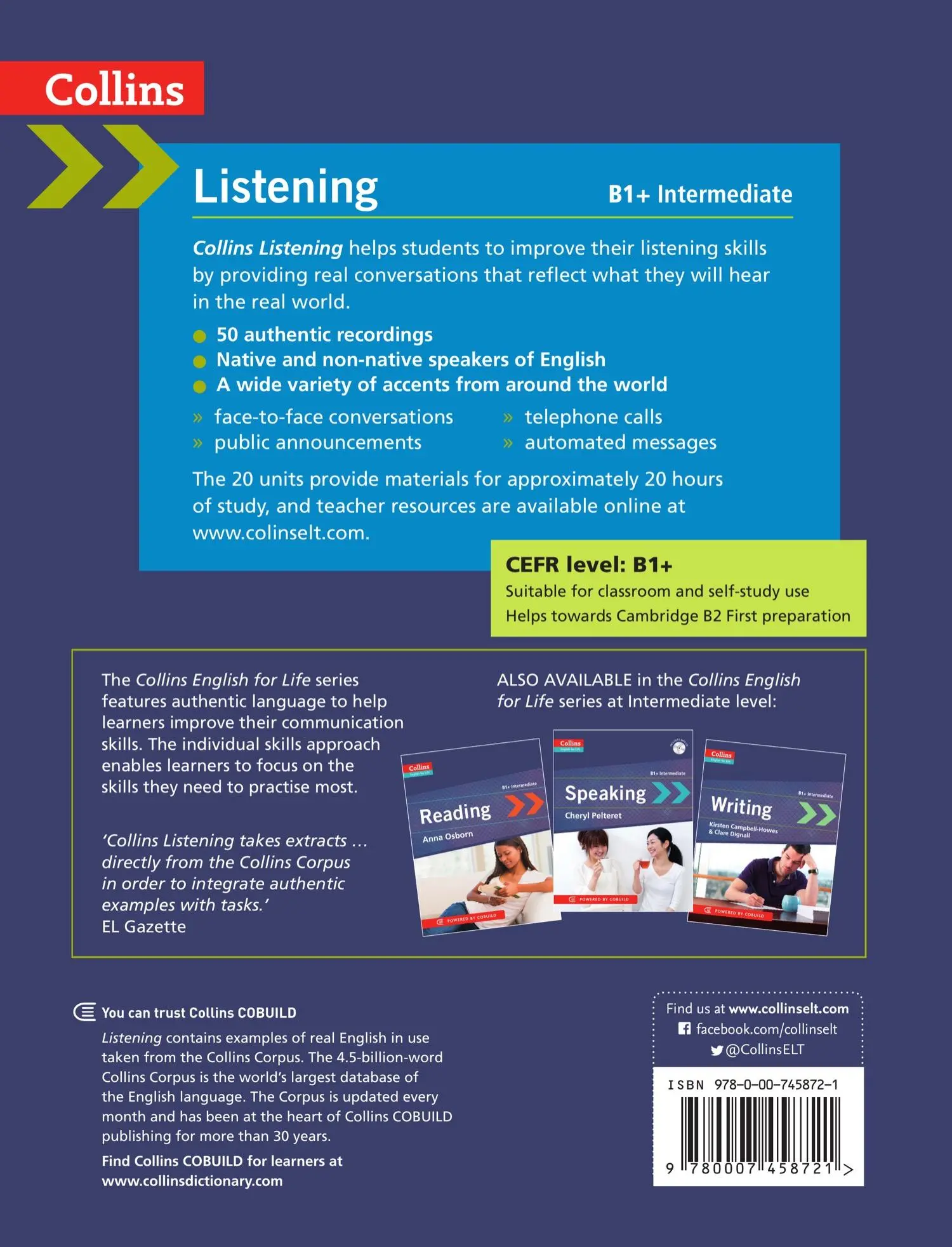Rückseite: 9780007458721 | Listening | B1+ | Ian Badger | Taschenbuch | Kartoniert / Broschiert