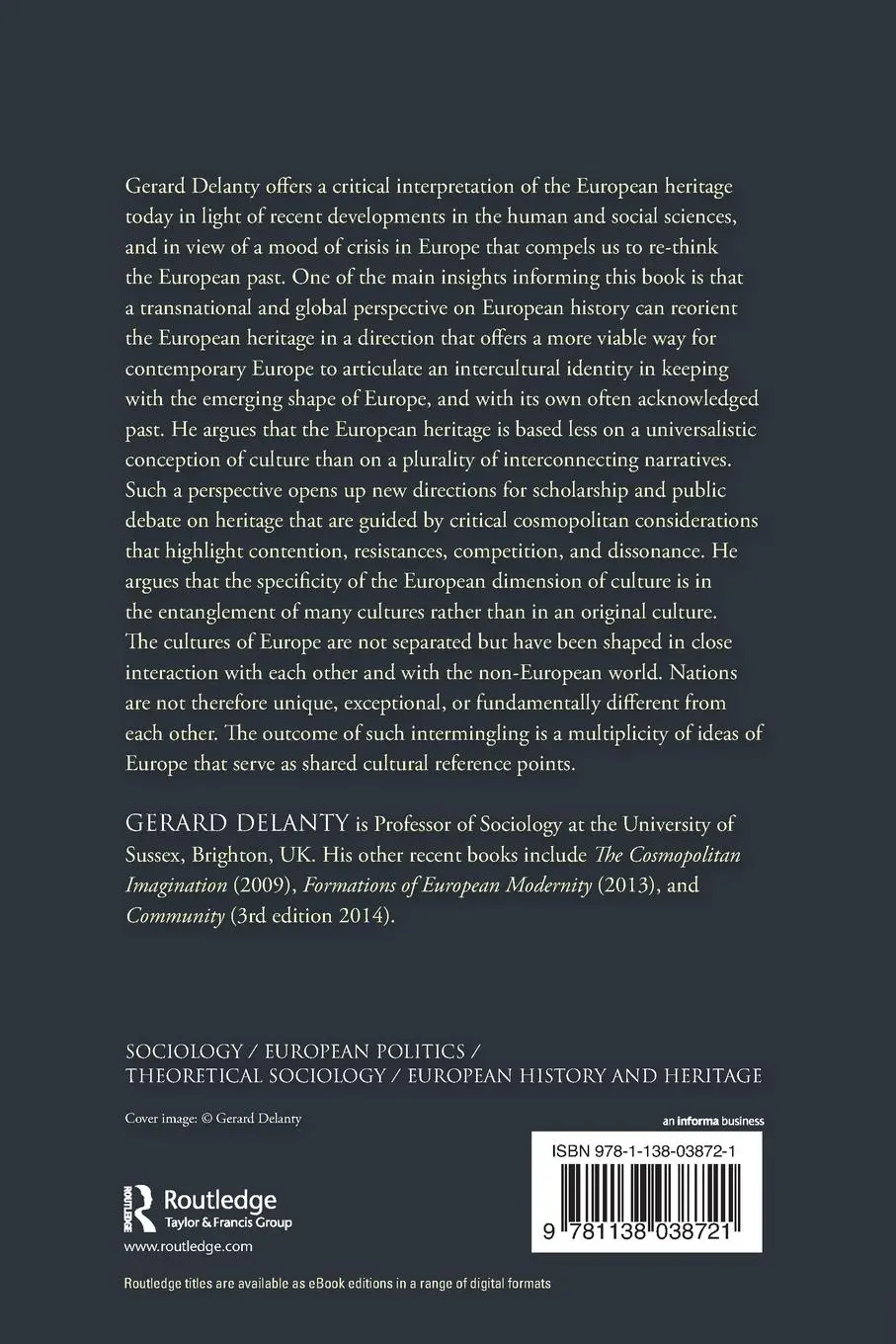 Rückseite: 9781138038721 | The European Heritage | A Critical Re-Interpretation | Gerard Delanty