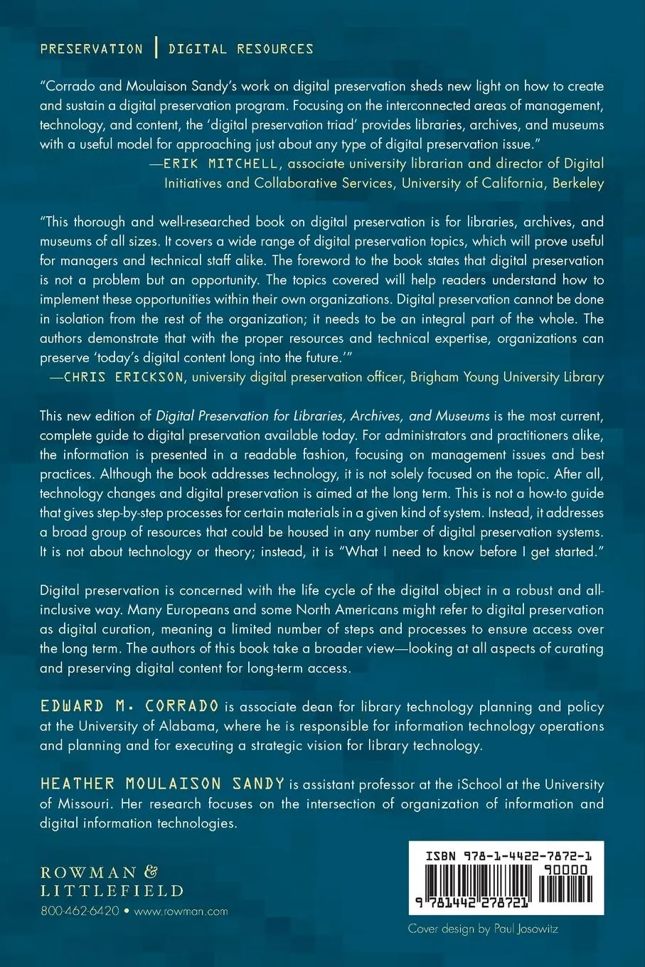 Rückseite: 9781442278721 | Digital Preservation for Libraries, Archives, and Museums | Buch