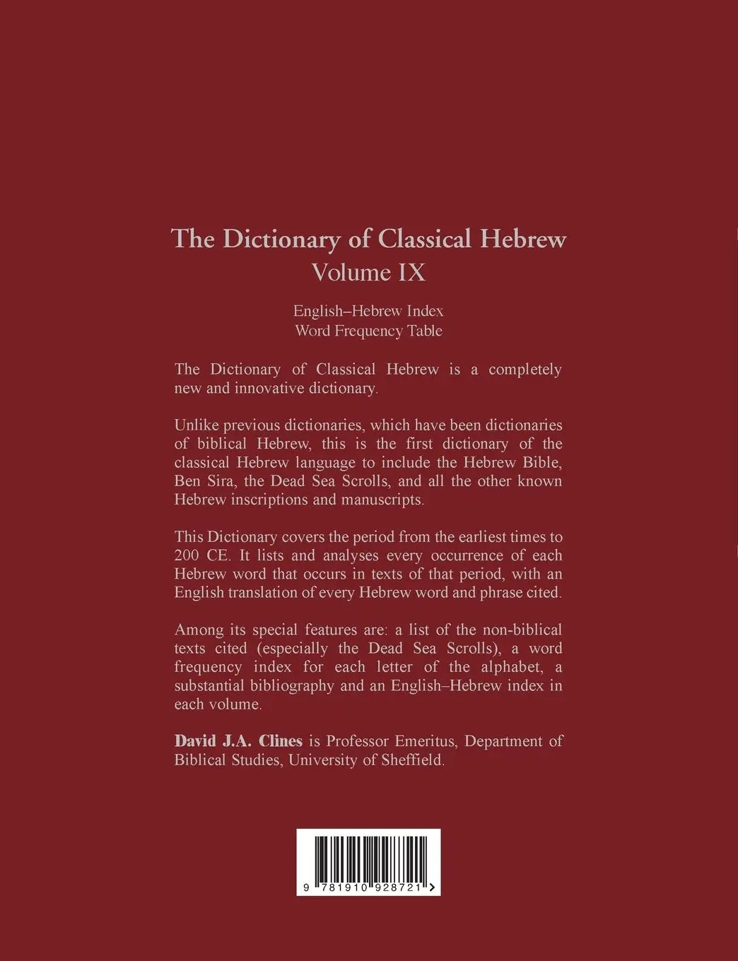 Rückseite: 9781910928721 | The Dictionary of Classical Hebrew, Volume IX | English-Hebrew Index