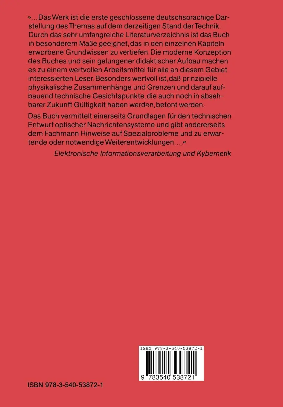 Rückseite: 9783540538721 | Optische Nachrichtentechnik | Eine Einführung | Freude (u. a.) | Buch