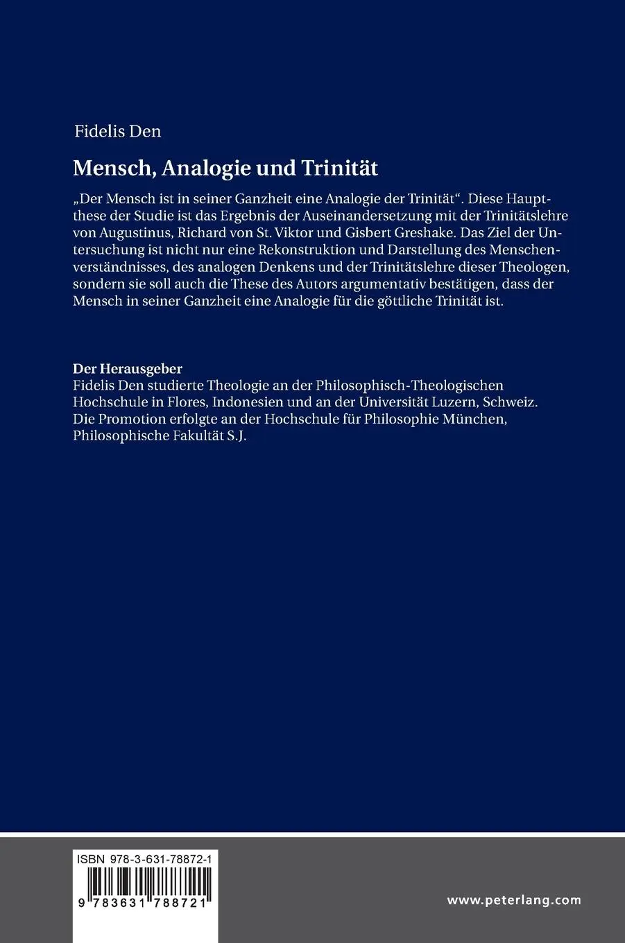 Rückseite: 9783631788721 | Mensch, Analogie und Trinität | Fidelis Den | Buch | Gebunden | 2019
