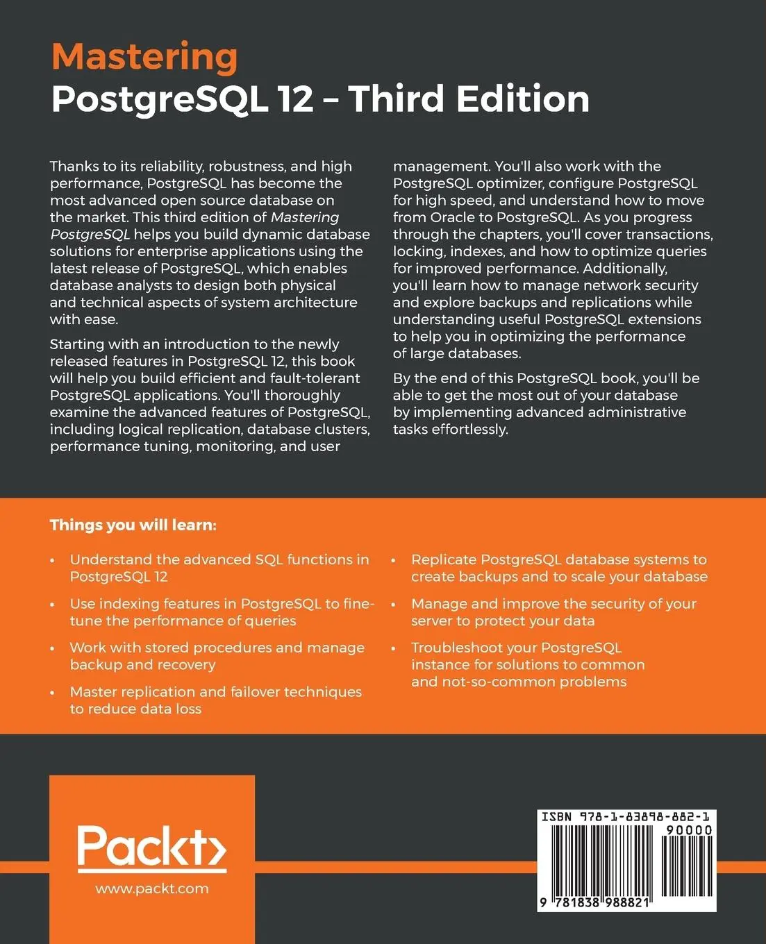 Rückseite: 9781838988821 | Mastering PostgreSQL 12-Third Edition | Hans-Jürgen Schönig | Buch