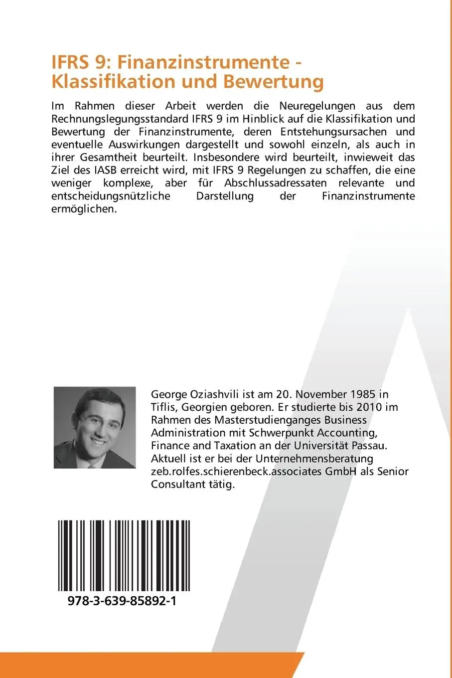 Rückseite: 9783639858921 | IFRS 9: Finanzinstrumente - Klassifikation und Bewertung | Oziashvili
