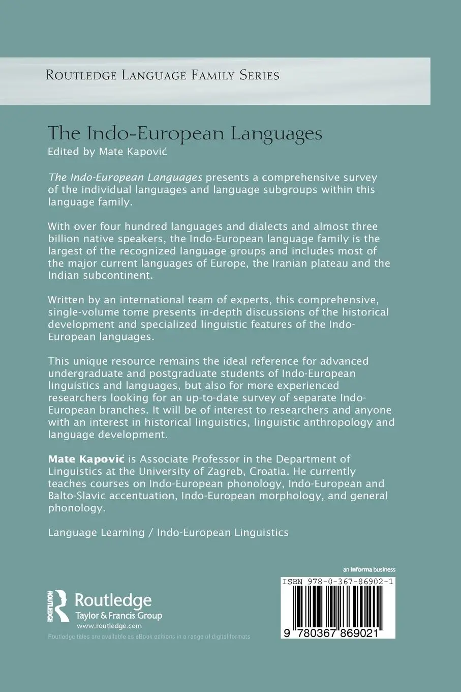 Rückseite: 9780367869021 | The Indo-European Languages | Mate Kapovi¿ | Taschenbuch | Englisch