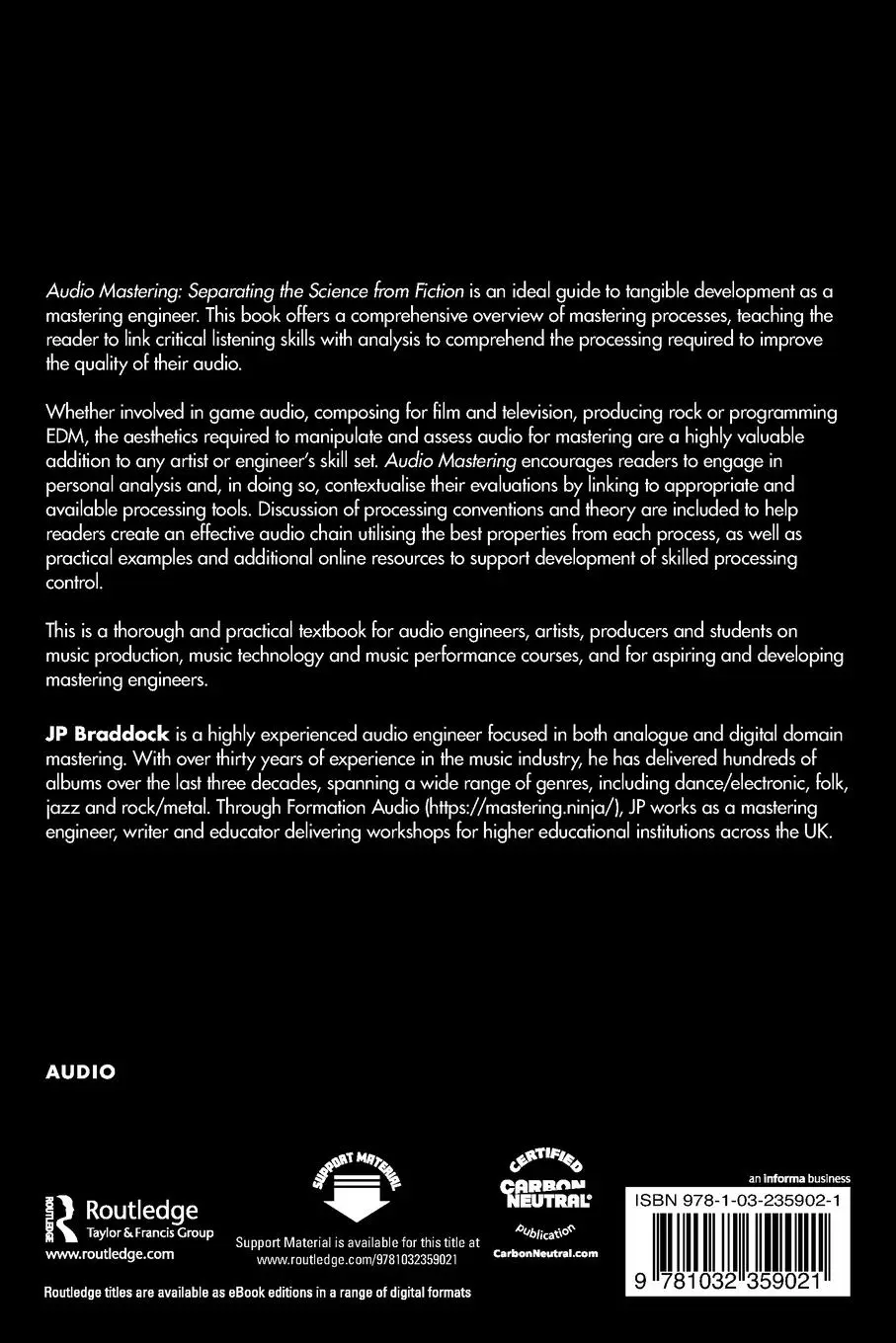 Rückseite: 9781032359021 | Audio Mastering | Separating the Science from Fiction | Jp Braddock