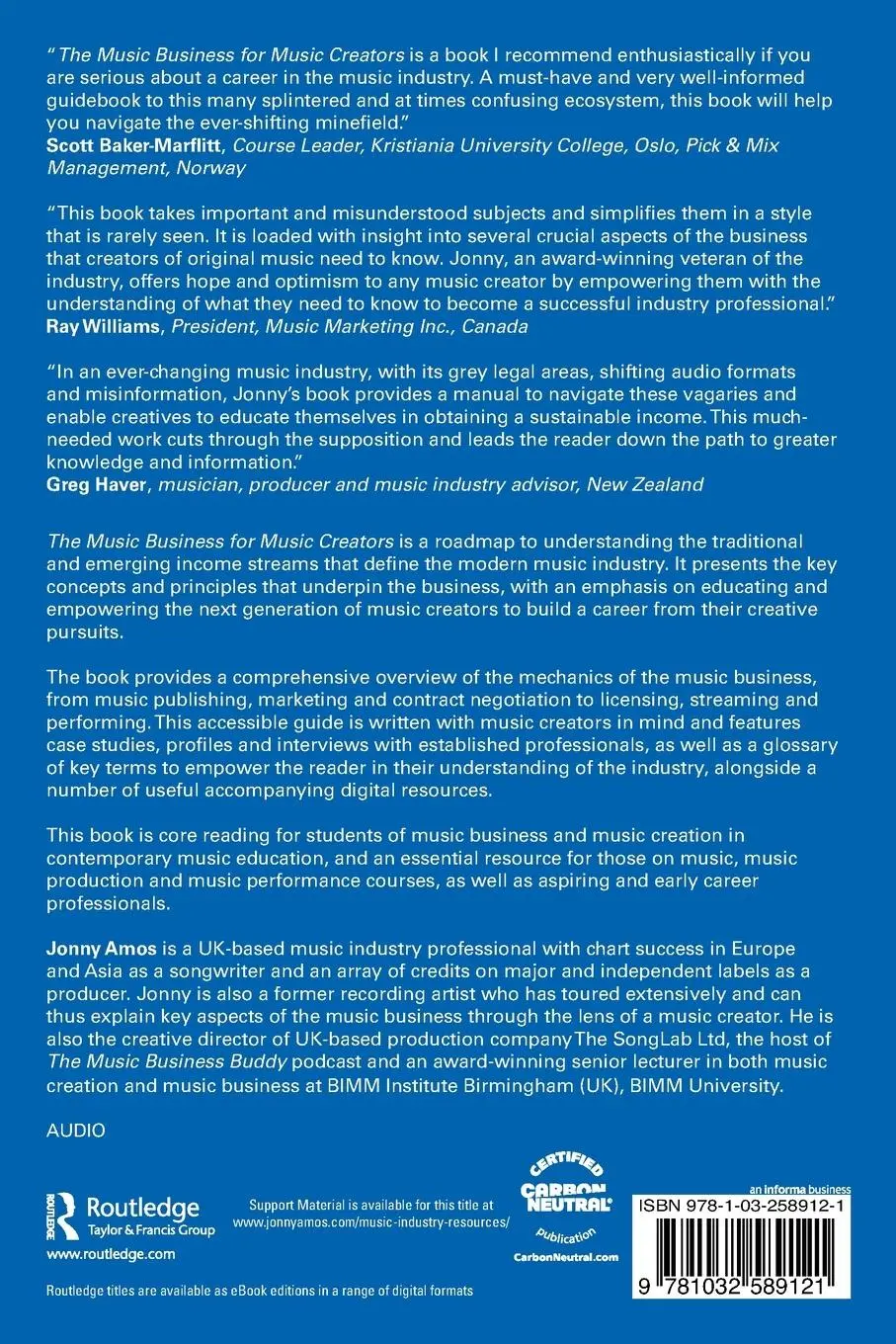 Rückseite: 9781032589121 | The Music Business for Music Creators | Jonny Amos | Taschenbuch