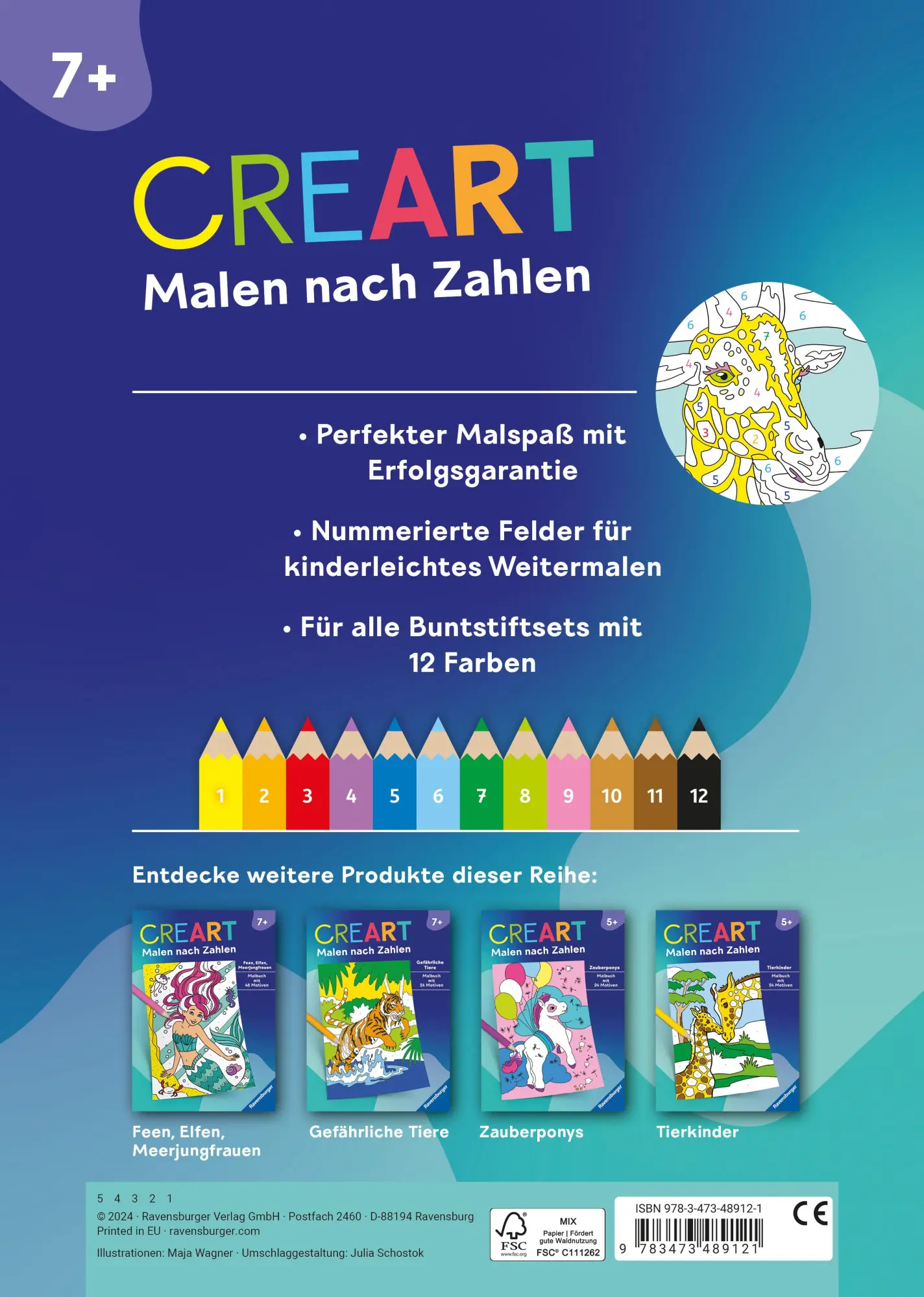 Rückseite: 9783473489121 | CreArt Malen nach Zahlen ab 7: Wilde Tiere | Maja Wagner | Taschenbuch
