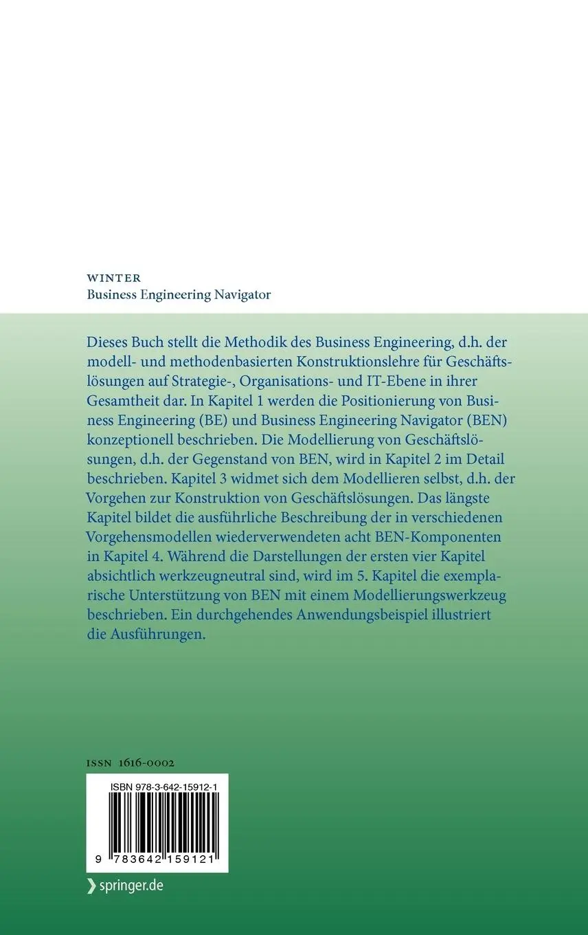 Rückseite: 9783642159121 | Business Engineering Navigator | Robert Winter | Buch | xvi | Deutsch