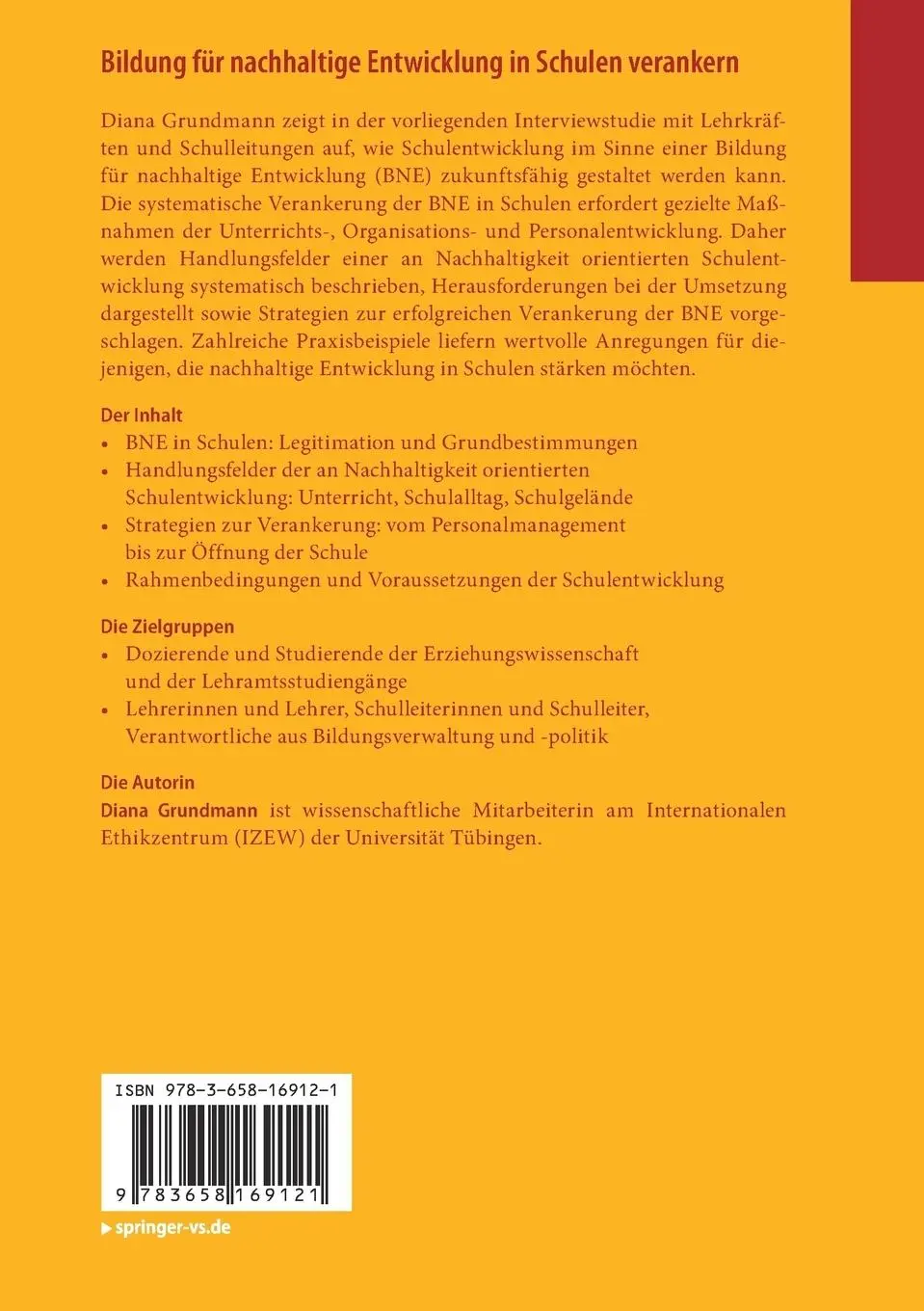 Rückseite: 9783658169121 | Bildung für nachhaltige Entwicklung in Schulen verankern | Grundmann