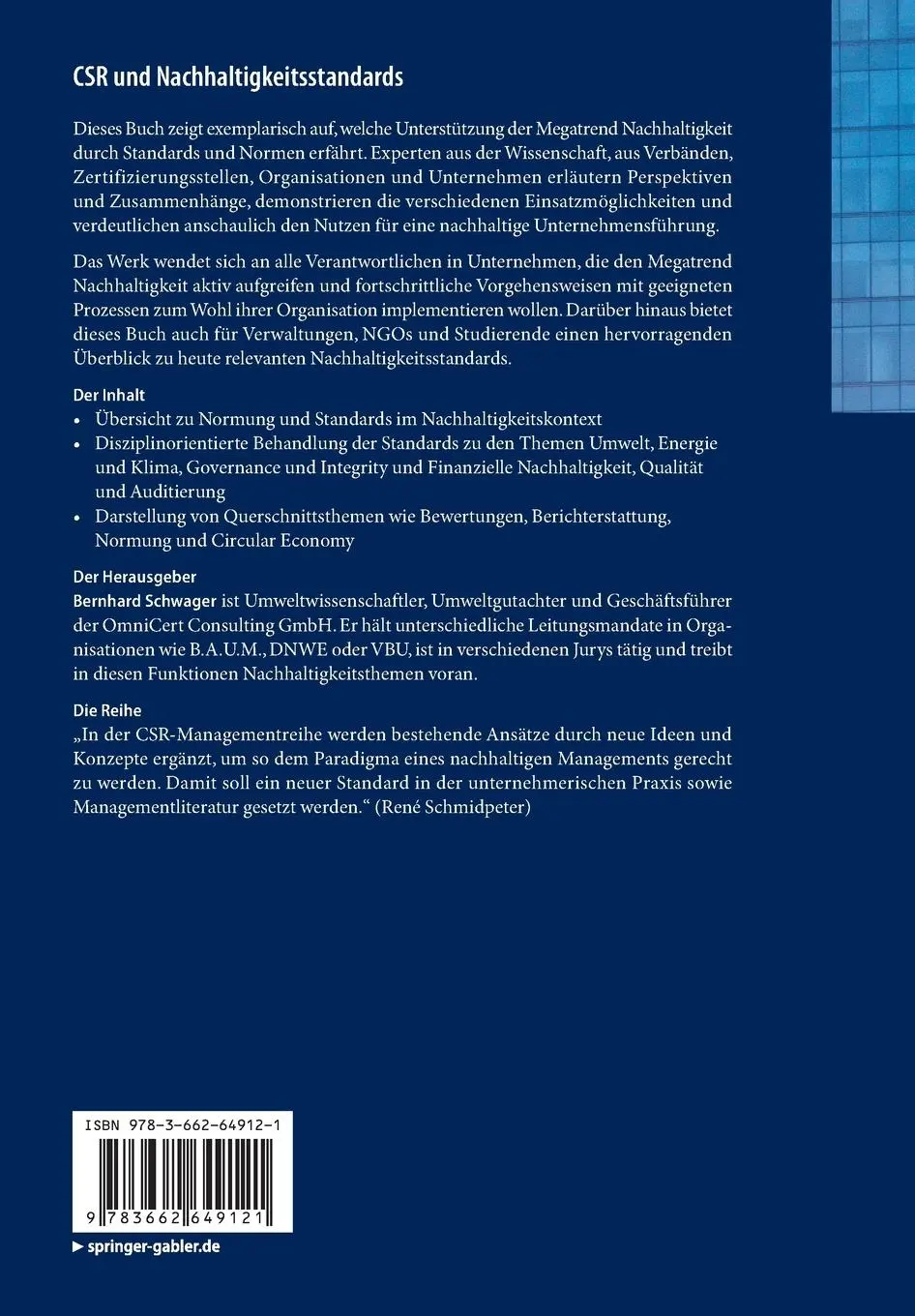 Rückseite: 9783662649121 | CSR und Nachhaltigkeitsstandards | Bernhard Schwager | Taschenbuch