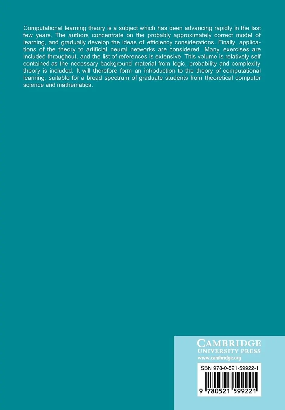 Rückseite: 9780521599221 | Computational Learning Theory | M. H. G. Anthony (u. a.) | Taschenbuch