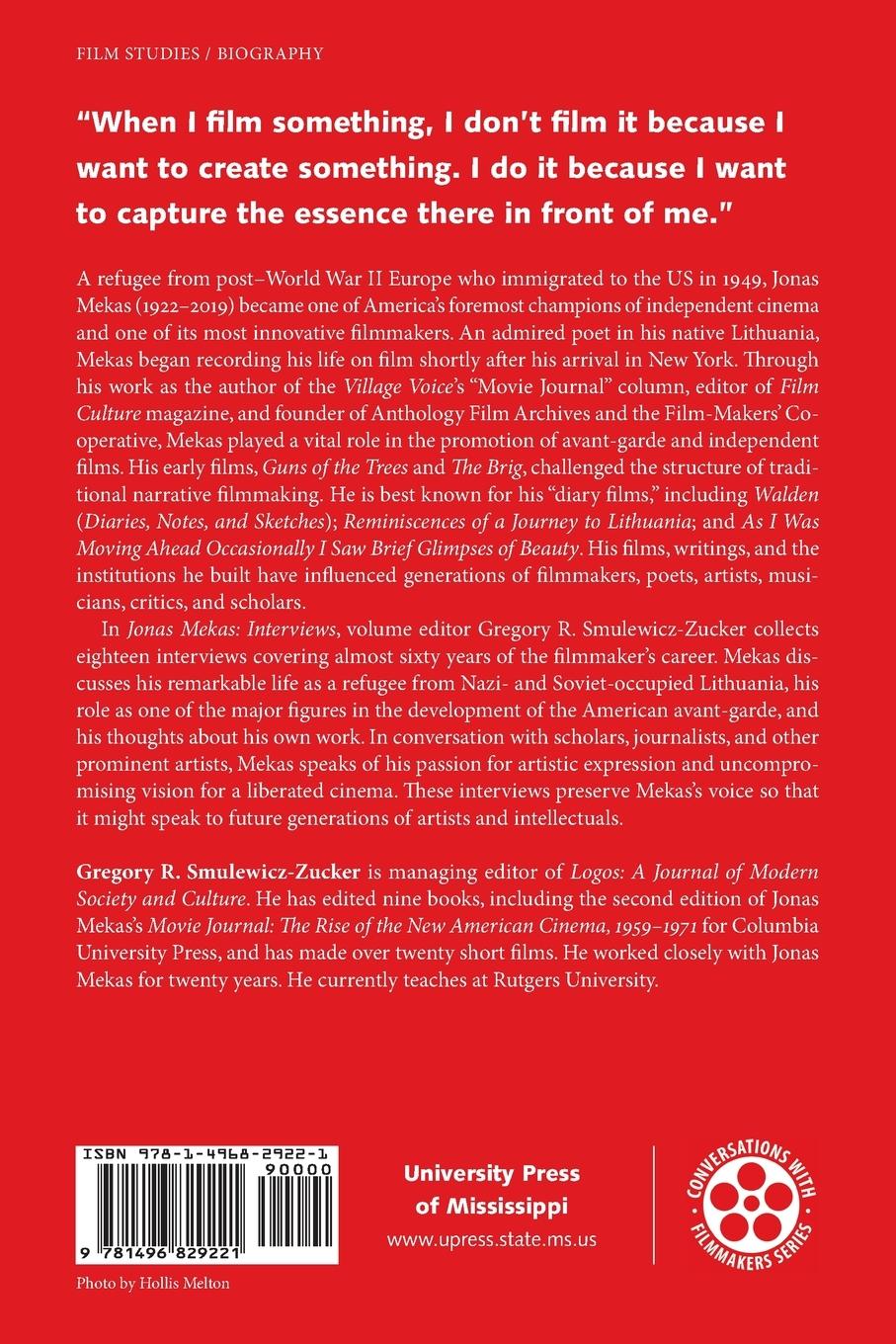 Rückseite: 9781496829221 | Jonas Mekas | Interviews | Gregory R Smulewicz-Zucker | Taschenbuch