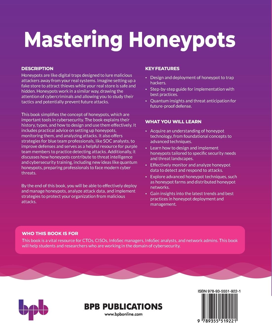 Rückseite: 9789355519221 | Mastering Honeypots | Mukesh Choudhary | Taschenbuch | Englisch | 2024