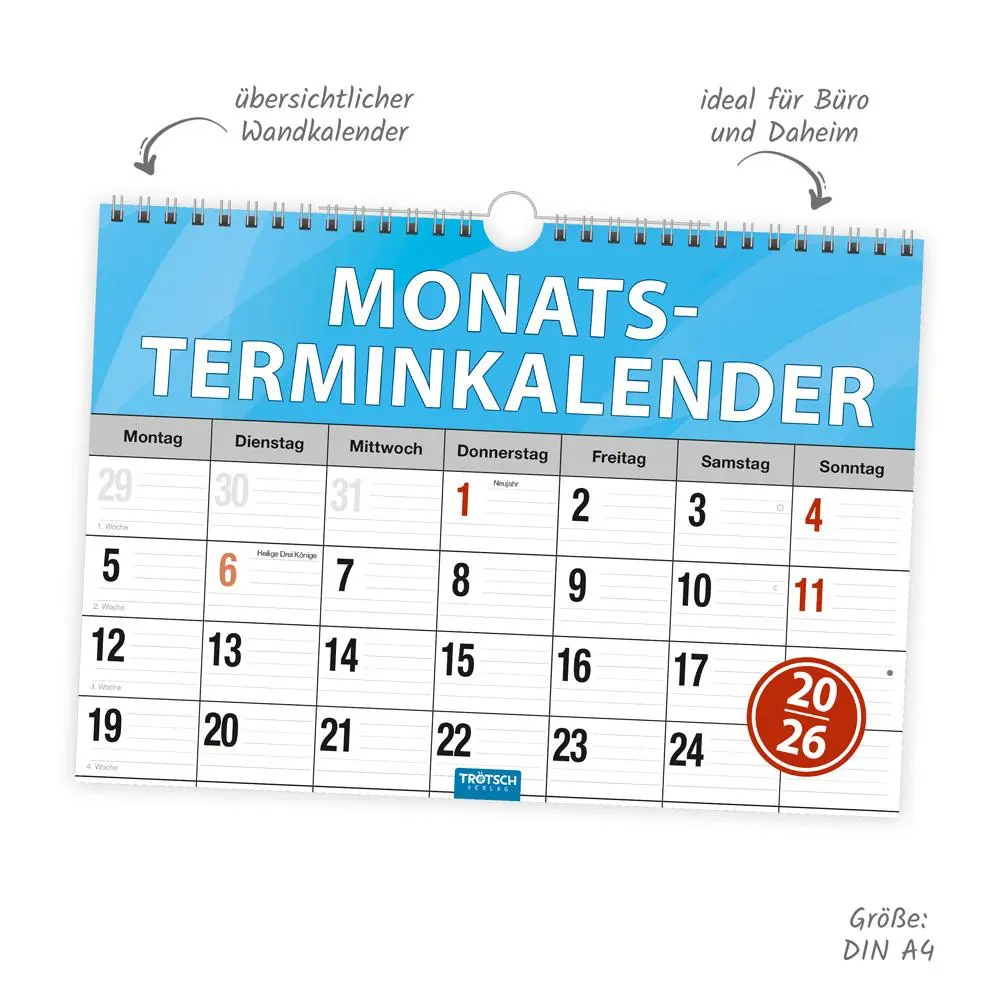 Bild: 4251901509321 | Trötsch Monatsterminer Monatsterminkalender 2026 mit Wire-O-Bindung