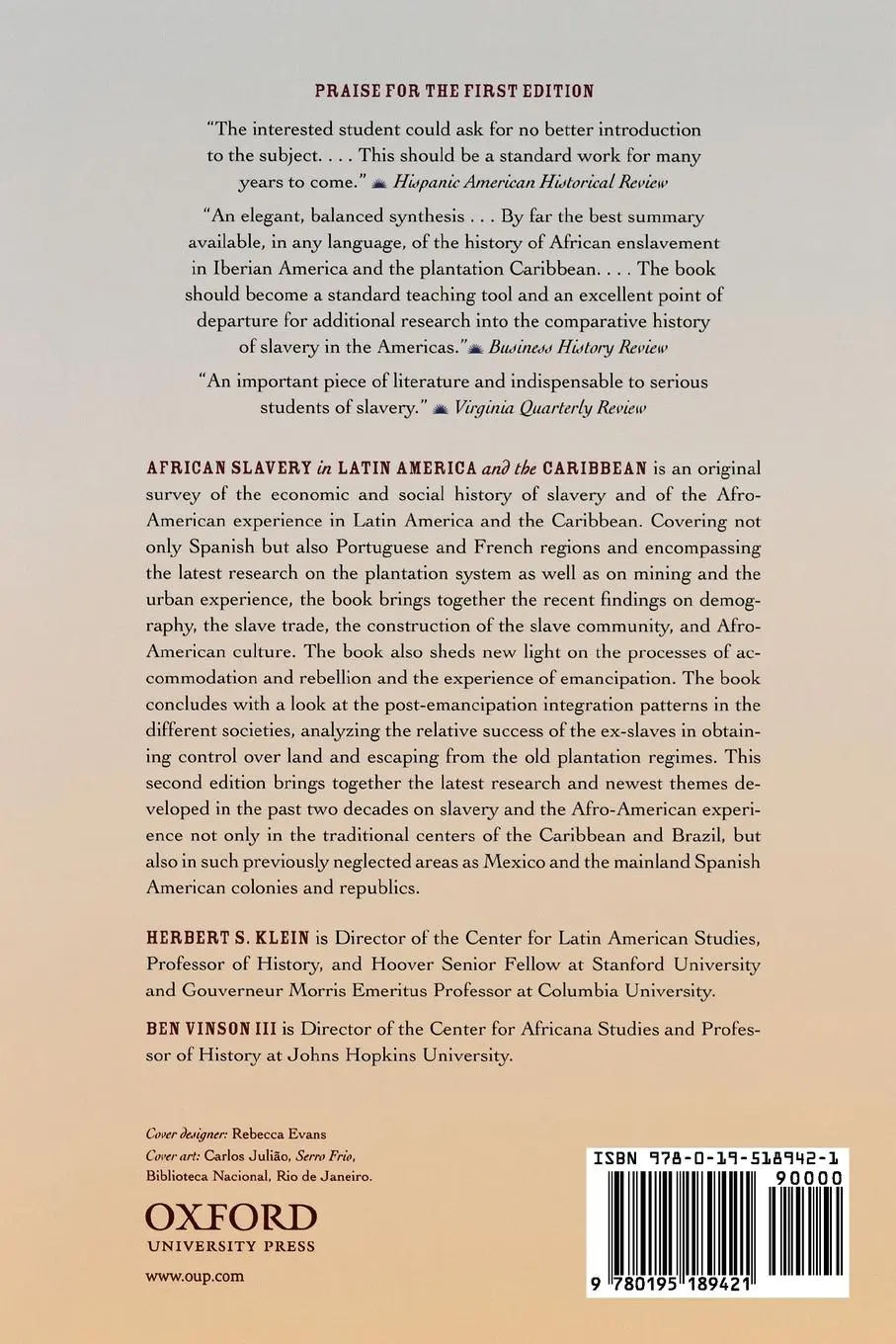 Rückseite: 9780195189421 | African Slavery in Latin America and the Caribbean | Klein (u. a.)