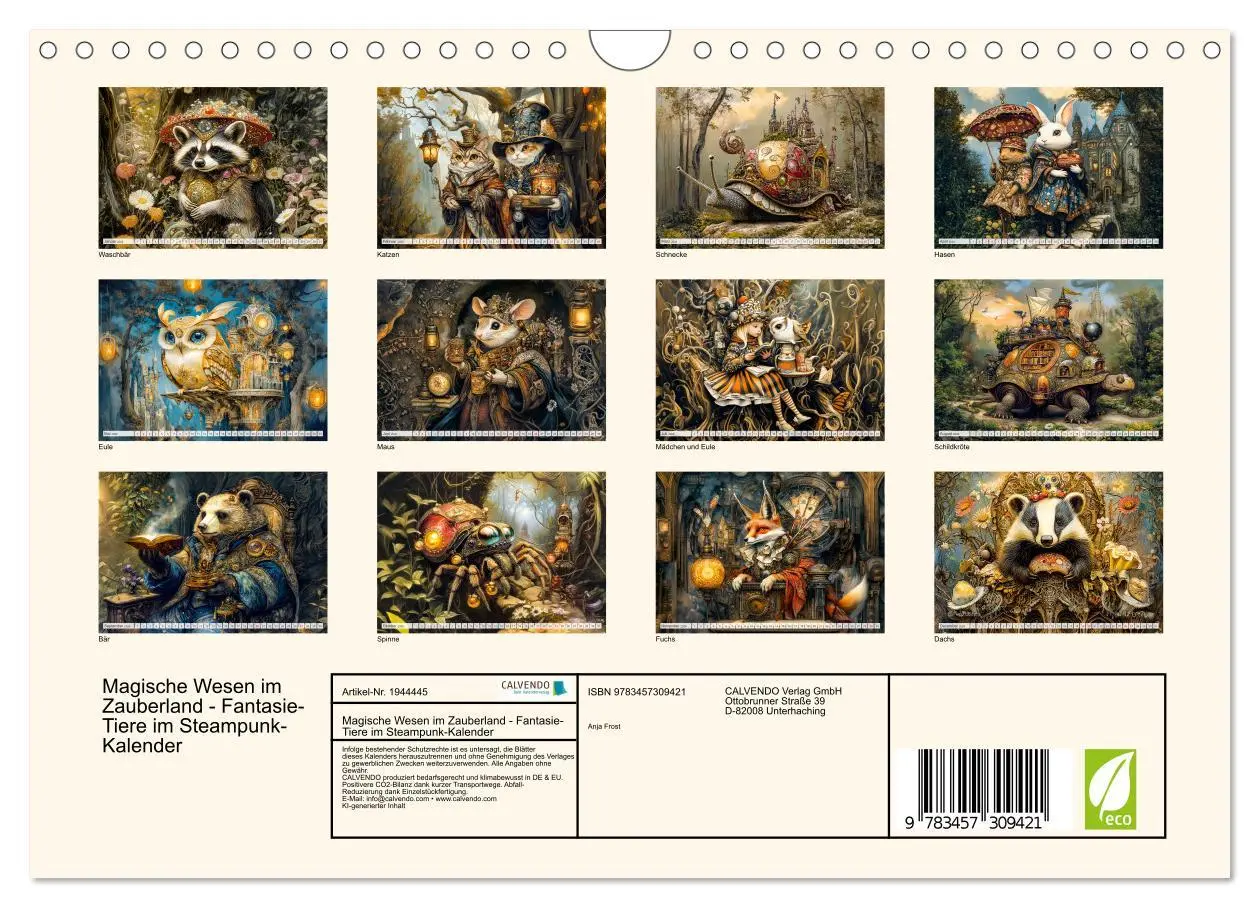 Bild: 9783457309421 | Magische Wesen im Zauberland - Fantasie-Tiere im Steampunk-Kalender...