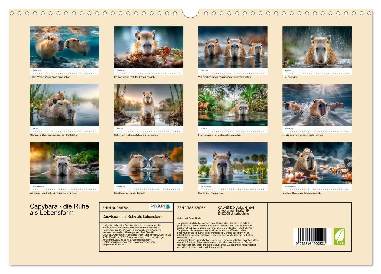 Bild: 9783516799521 | Capybara - die Ruhe als Lebensform (Wandkalender 2027 DIN A3 quer),...