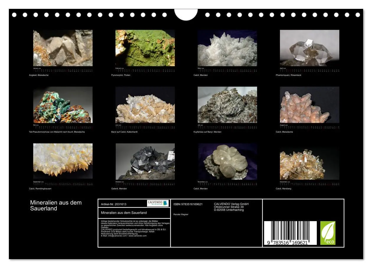 Bild: 9783516169621 | Mineralien aus dem Sauerland (Wandkalender 2026 DIN A4 quer),...