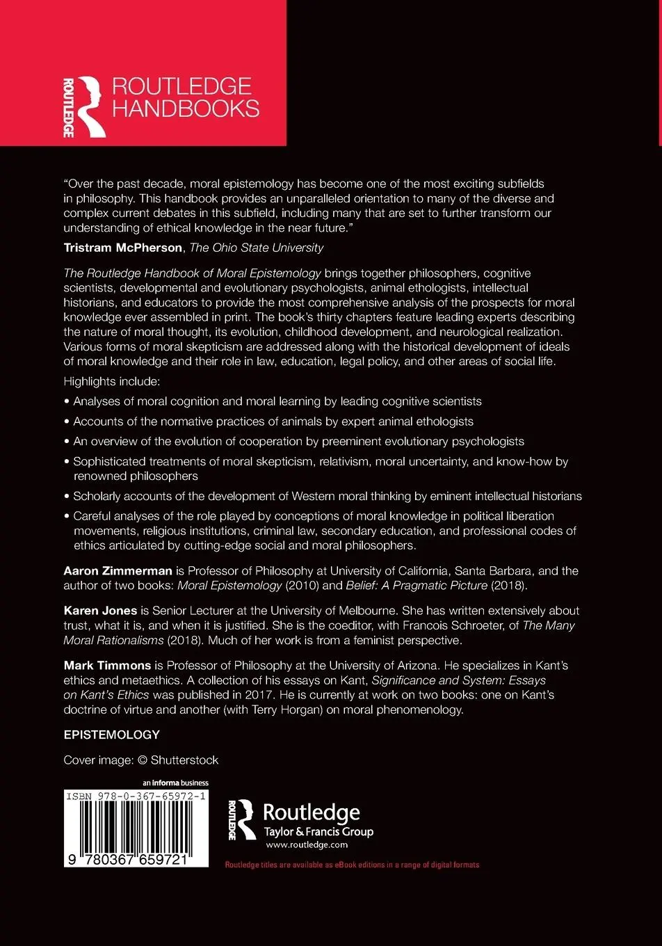 Rückseite: 9780367659721 | The Routledge Handbook of Moral Epistemology | Aaron Zimmerman (u. a.)