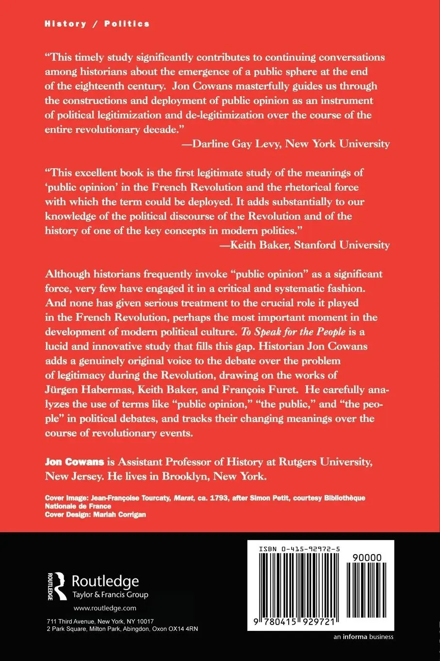 Rückseite: 9780415929721 | To Speak for the People | Jon Cowans | Taschenbuch | Englisch | 2001