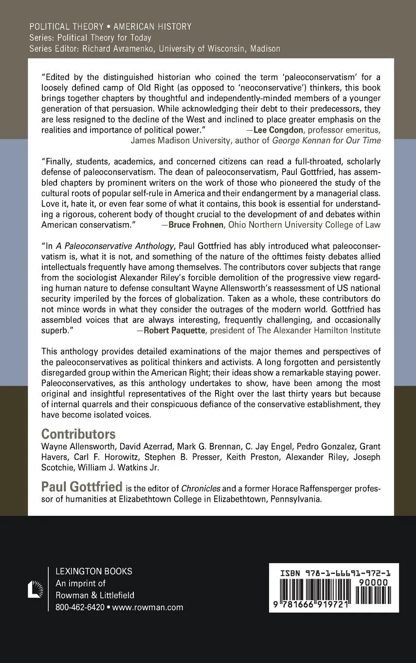 Rückseite: 9781666919721 | A Paleoconservative Anthology | New Voices for an Old Tradition | Buch