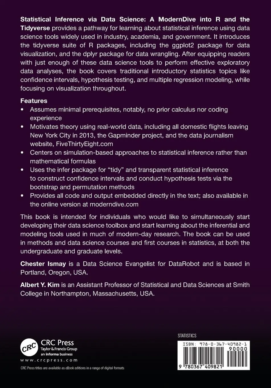 Rückseite: 9780367409821 | Statistical Inference via Data Science | Chester Ismay (u. a.) | Buch