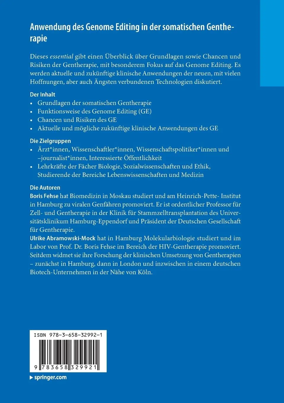 Rückseite: 9783658329921 | Anwendung des Genome Editing in der somatischen Gentherapie | Buch