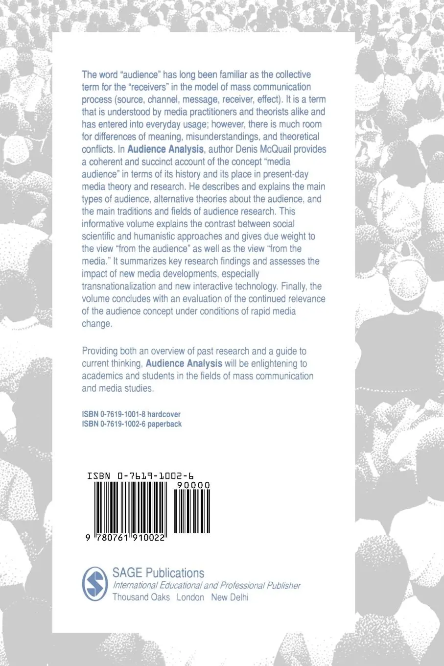 Rückseite: 9780761910022 | Audience Analysis | Denis Mcquail | Taschenbuch | Englisch | 1997