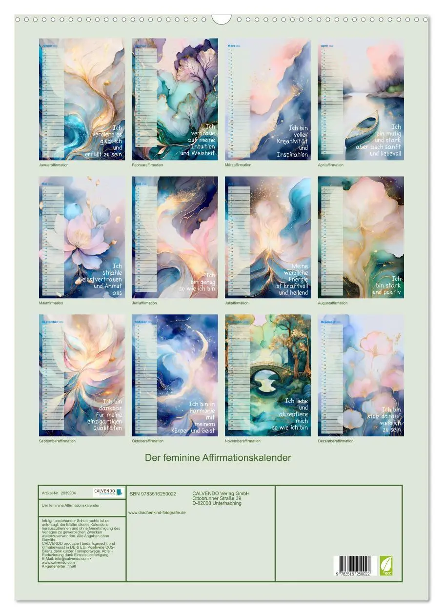 Bild: 9783516250022 | Der feminine Affirmationskalender (Wandkalender 2026 DIN A2 hoch),...