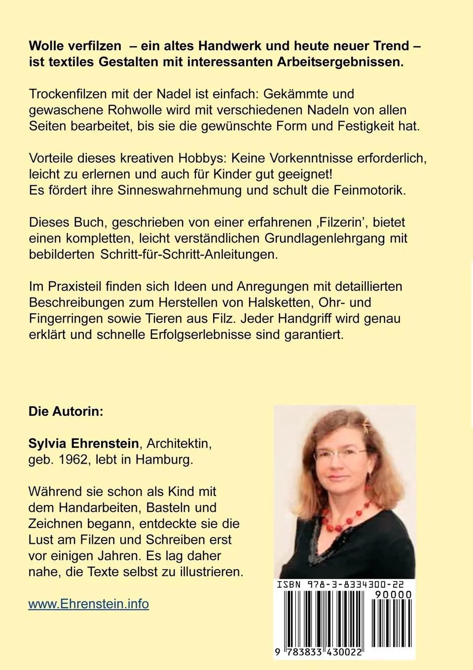 Rückseite: 9783833430022 | Schmuck filzen | Wolle mit der Nadel trockenfilzen | Sylvia Ehrenstein