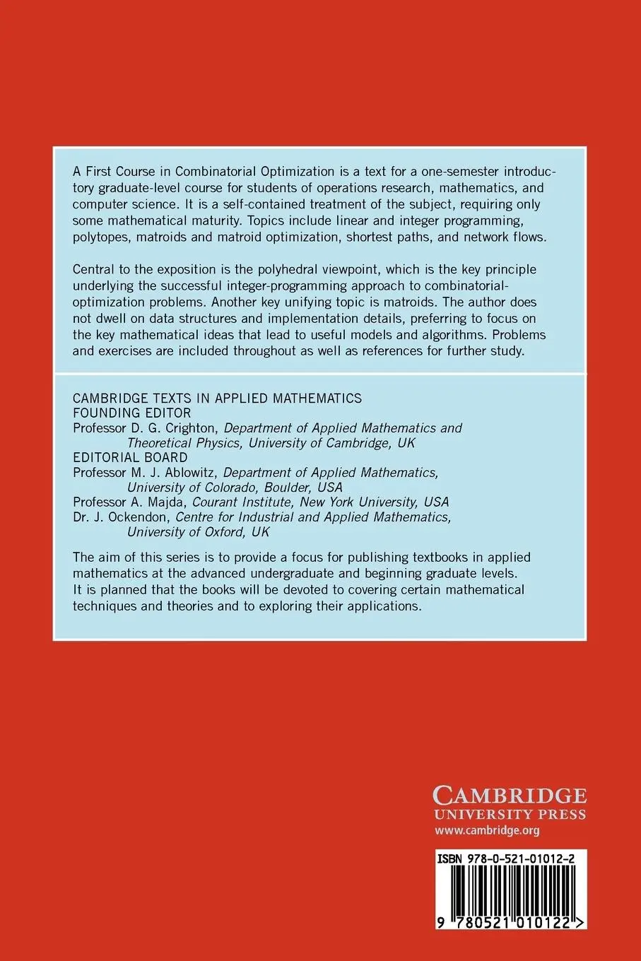 Rückseite: 9780521010122 | A First Course in Combinatorial Optimization | Jon Lee | Taschenbuch