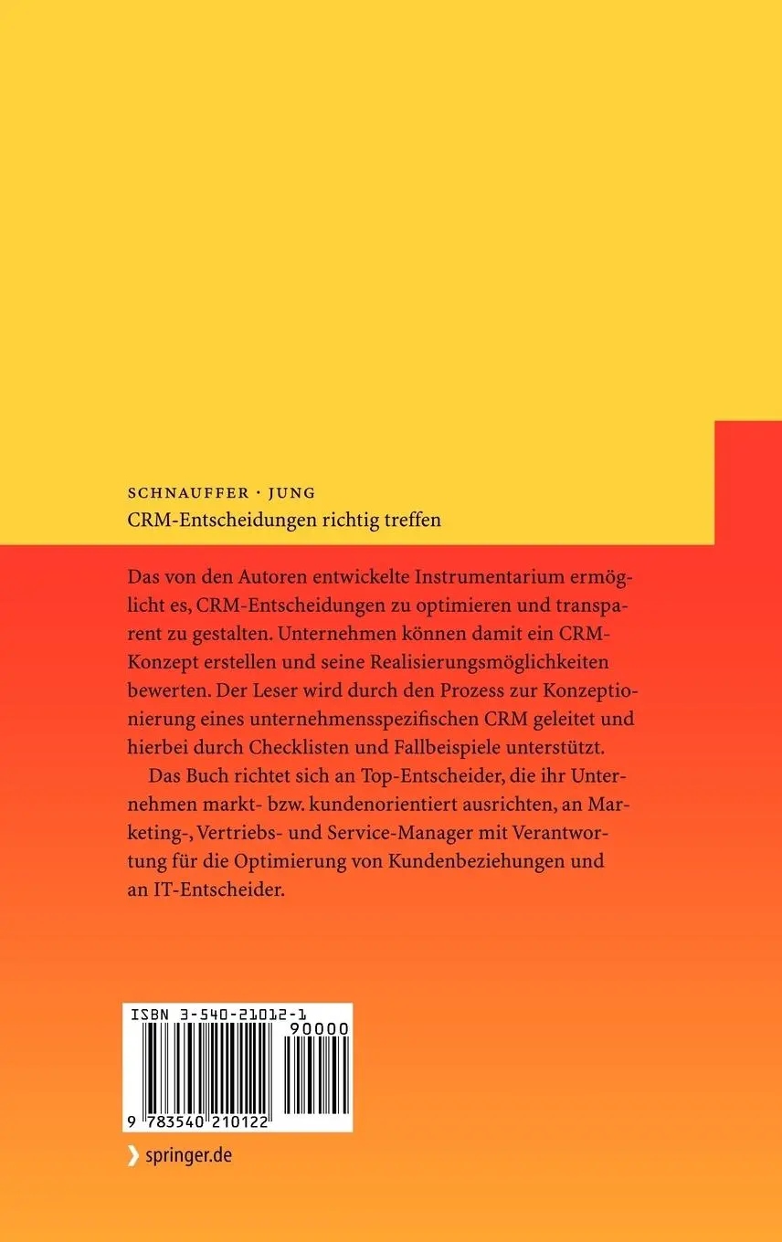 Rückseite: 9783540210122 | CRM-Entscheidungen richtig treffen | Hans-Hermann Jung (u. a.) | Buch