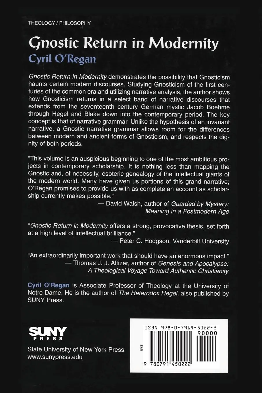 Rückseite: 9780791450222 | Gnostic Return in Modernity | Cyril O'Regan | Taschenbuch | Englisch