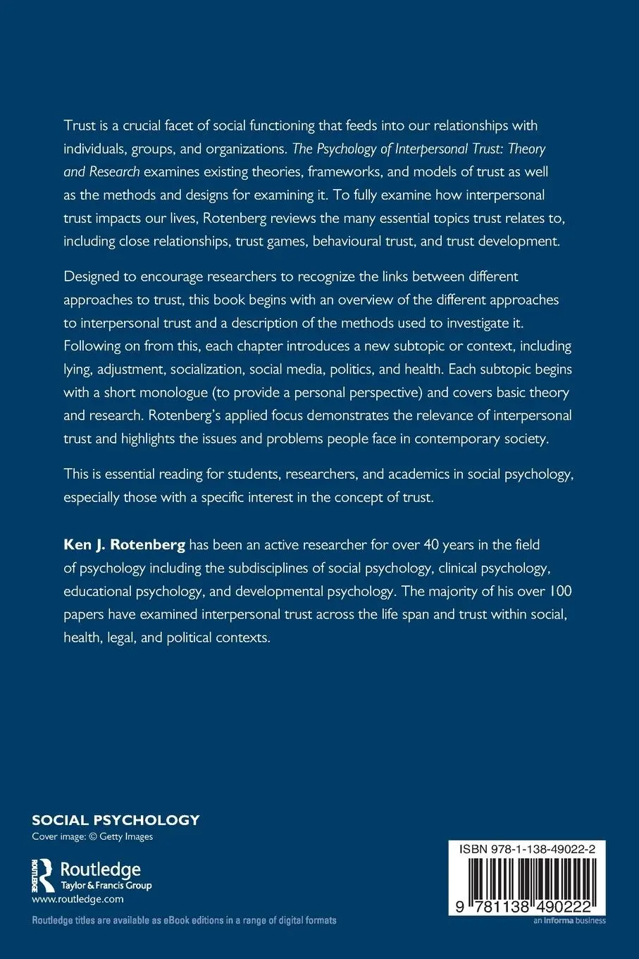 Rückseite: 9781138490222 | The Psychology of Interpersonal Trust | Theory and Research | Buch