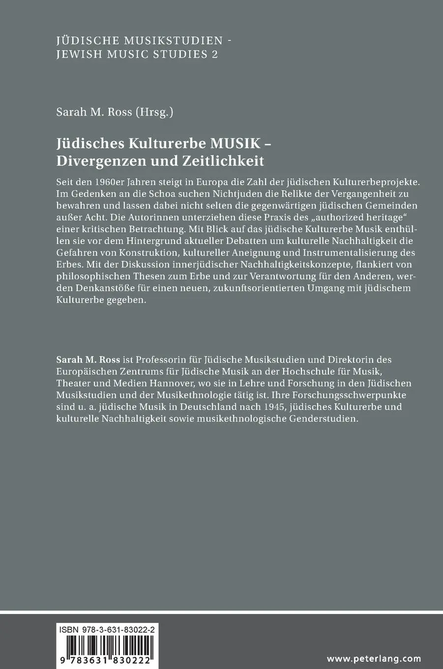 Rückseite: 9783631830222 | Jüdisches Kulturerbe MUSIK ¿ Divergenzen und Zeitlichkeit | Ross