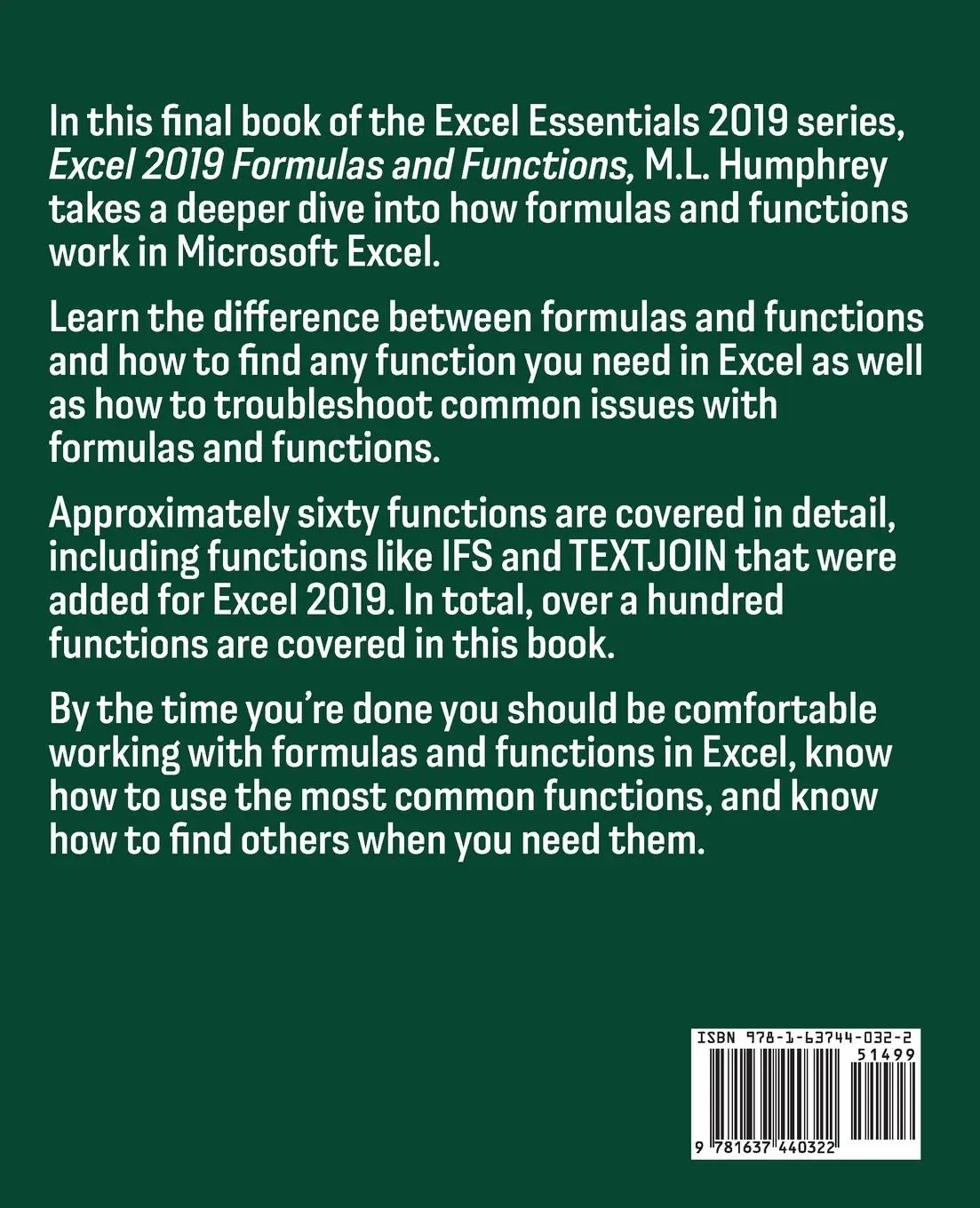 Rückseite: 9781637440322 | Excel 2019 Formulas &amp; Functions | M. L. Humphrey | Taschenbuch | 2021