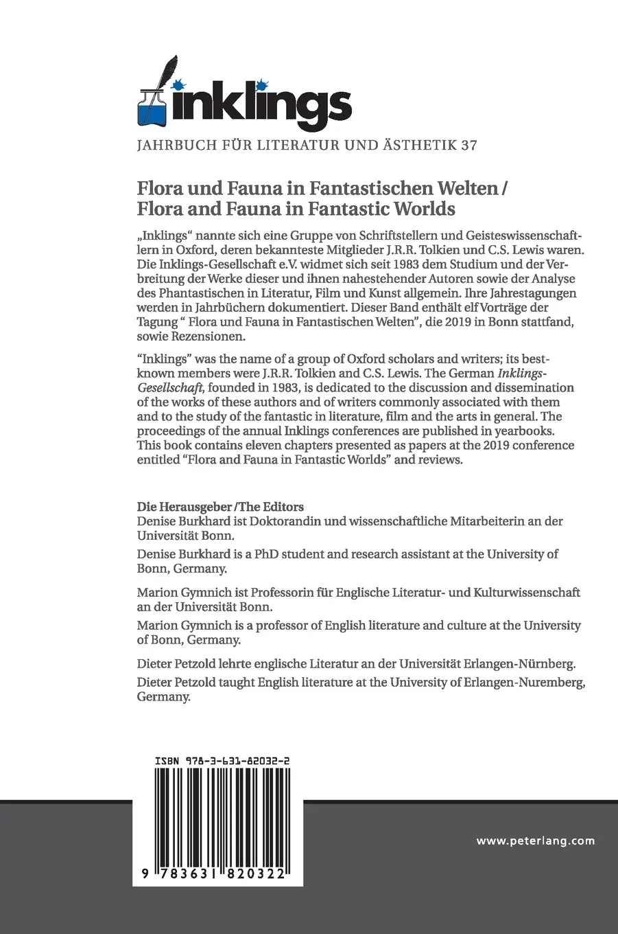 Rückseite: 9783631820322 | inklings - Jahrbuch für Literatur und Ästhetik | Burkhard (u. a.)