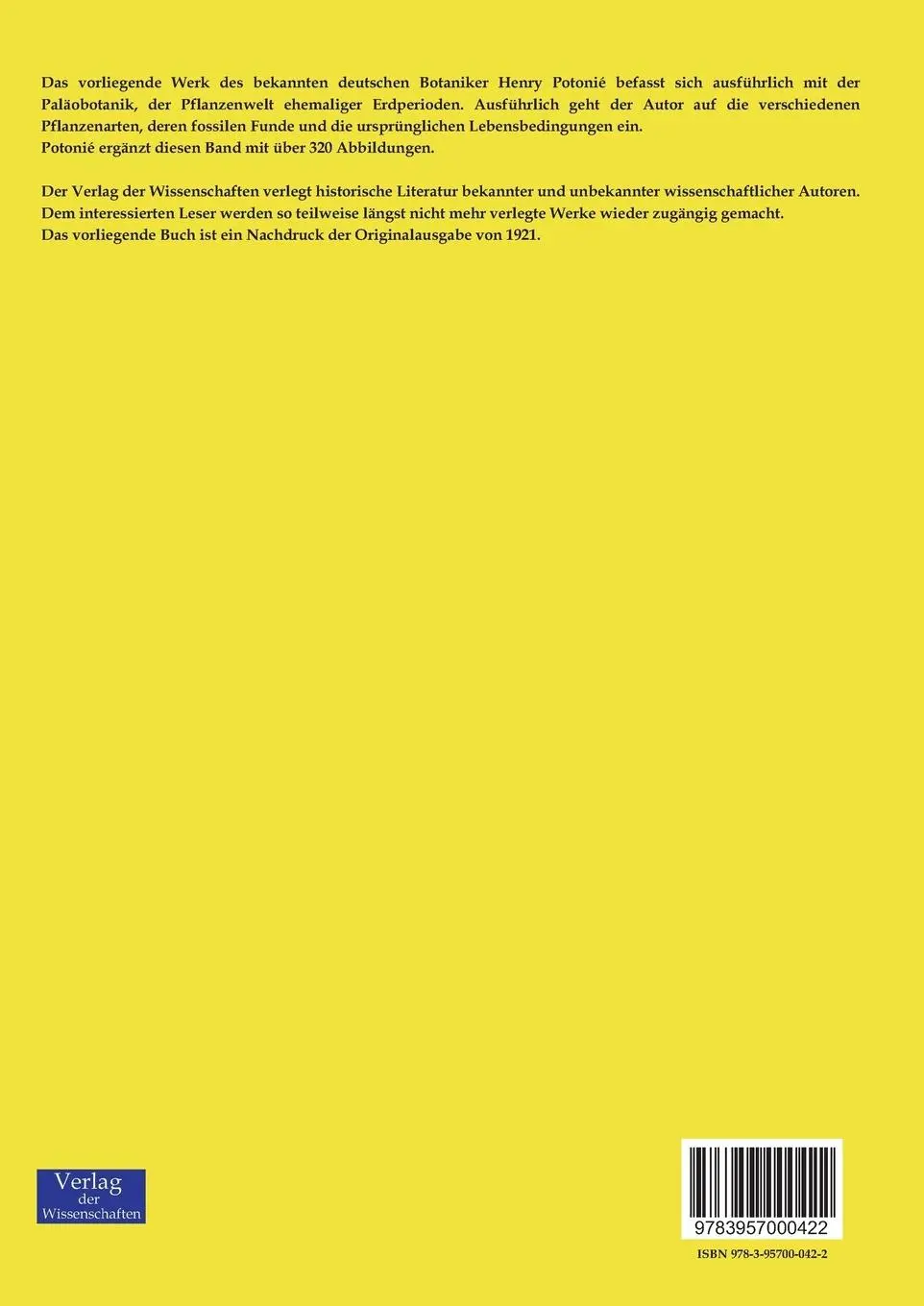 Rückseite: 9783957000422 | Lehrbuch der Paläobotanik | Henry PotoniÃ© | Taschenbuch | Paperback