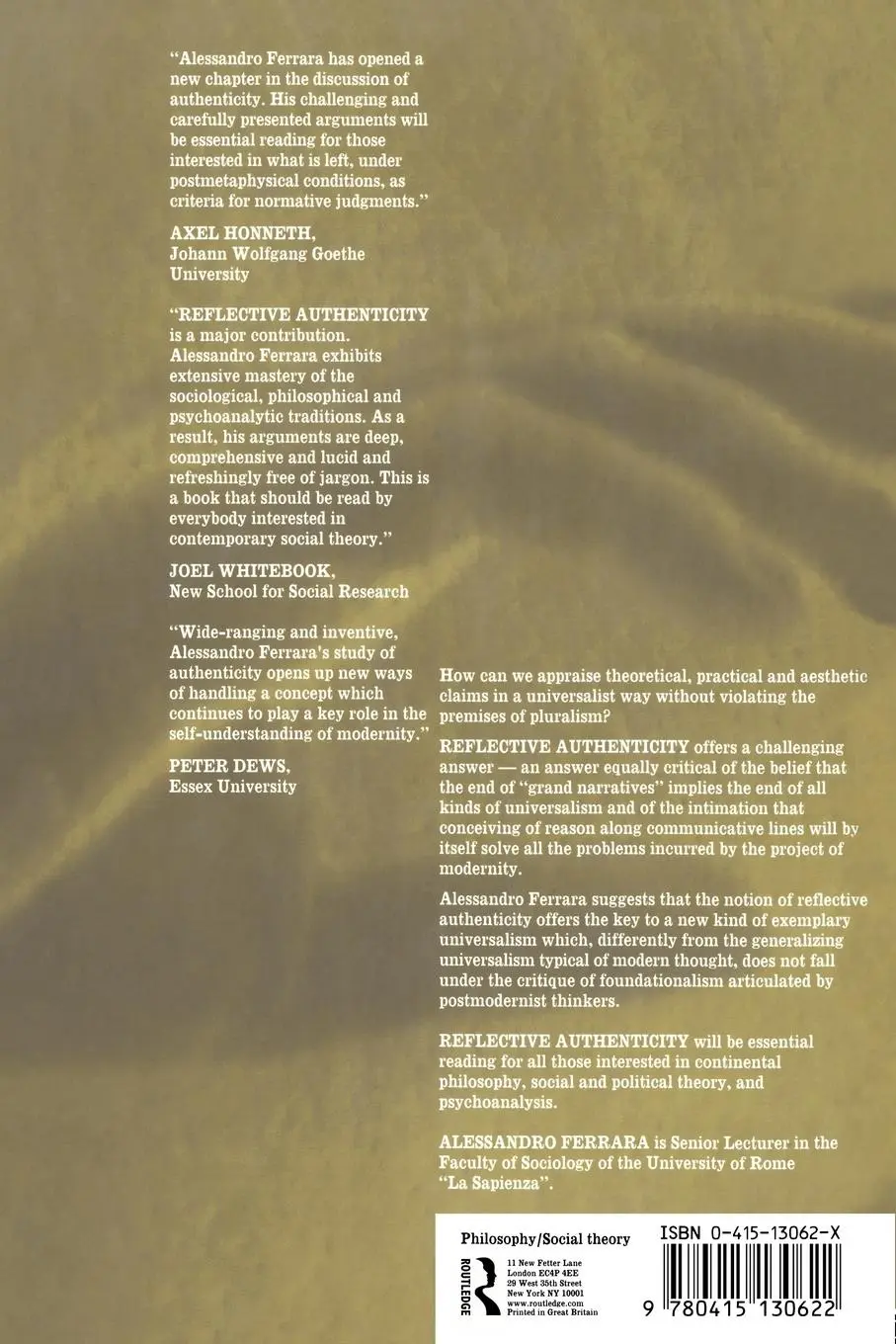 Rückseite: 9780415130622 | Reflective Authenticity | Rethinking the Project of Modernity | Buch