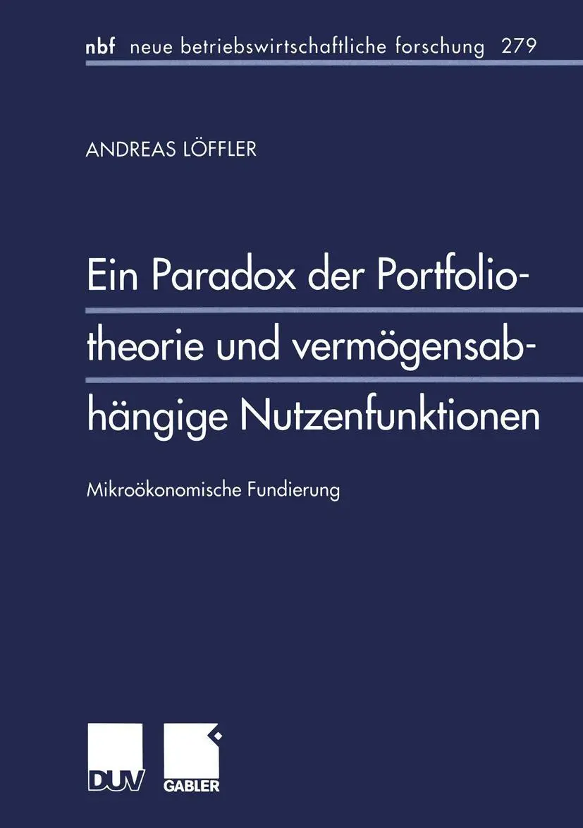 Cover: 9783824490622 | Ein Paradox der Portfoliotheorie und vermögensabhängige...
