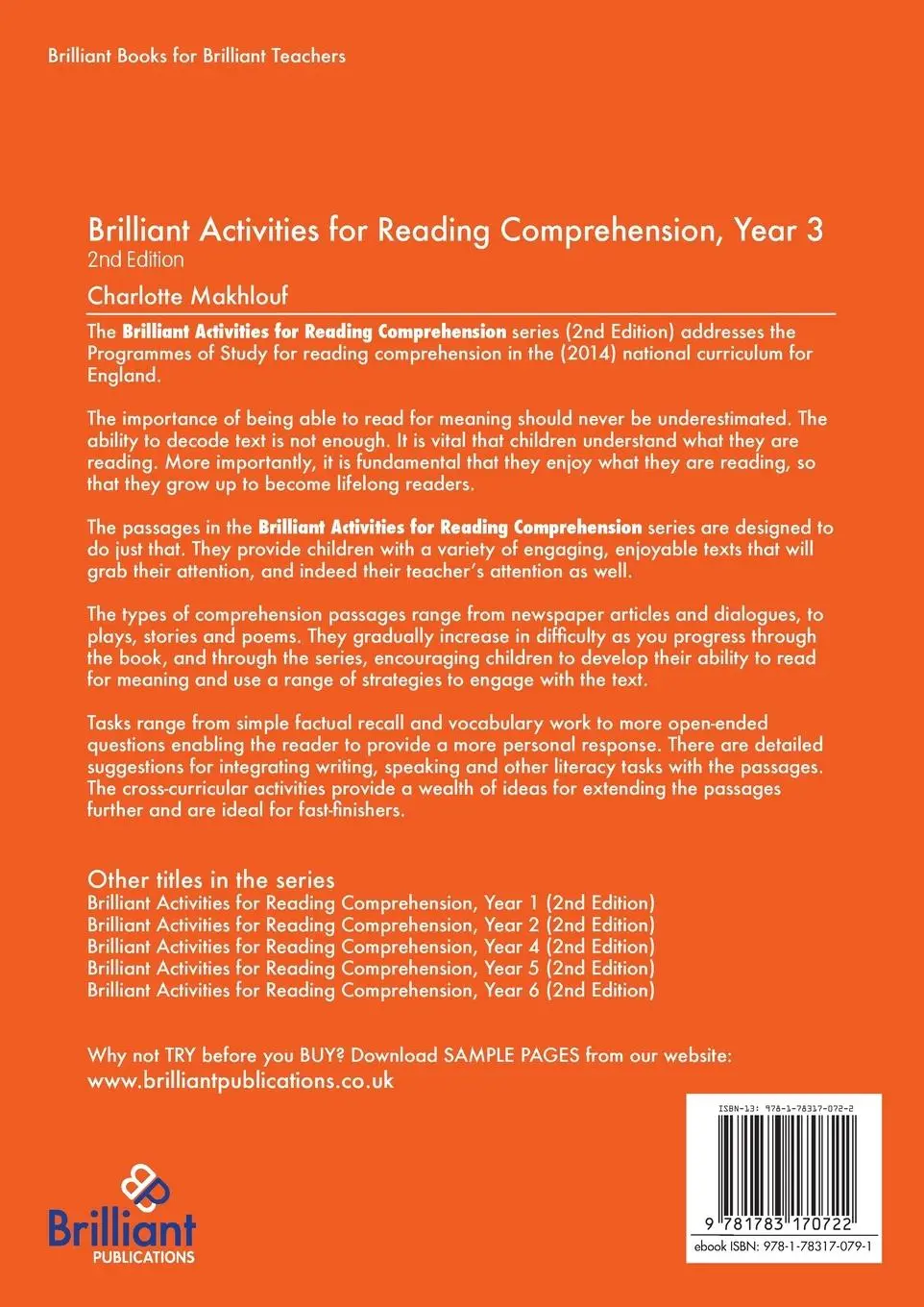 Rückseite: 9781783170722 | Brilliant Activities for Reading Comprehension, Year 3 (2nd Edition)