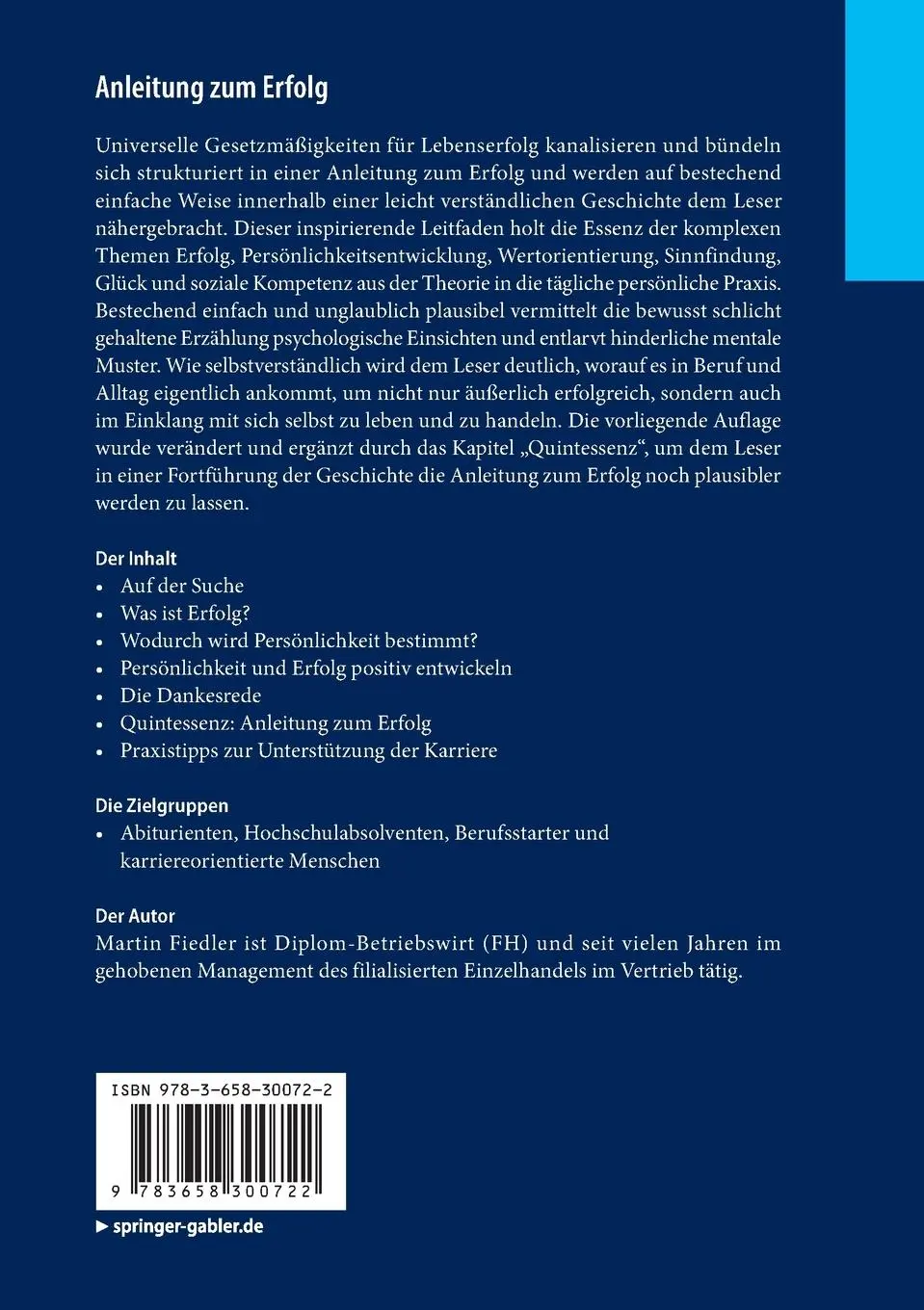 Rückseite: 9783658300722 | Anleitung zum Erfolg | Martin Fiedler | Taschenbuch | ix | Deutsch