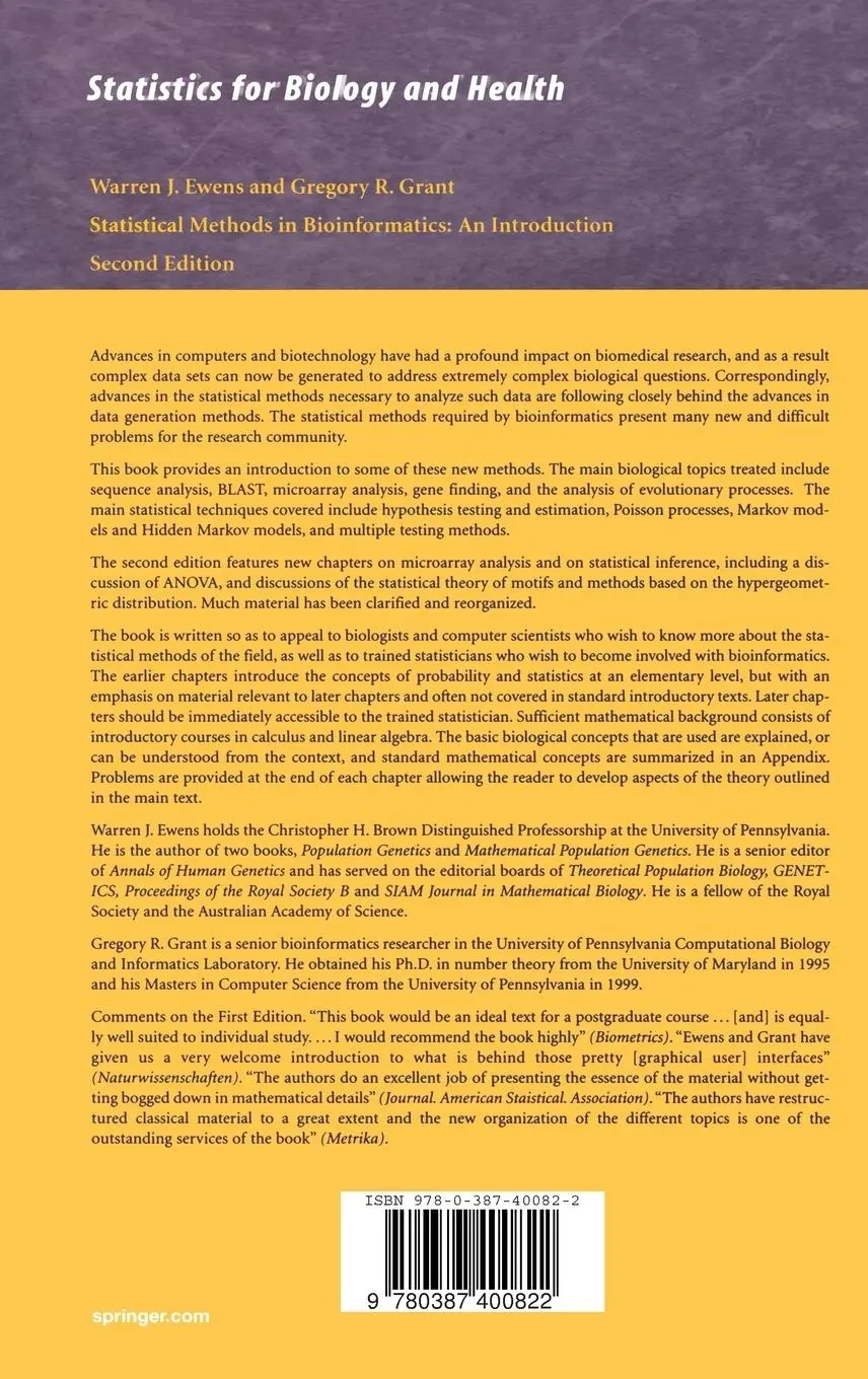 Rückseite: 9780387400822 | Statistical Methods in Bioinformatics | An Introduction | Buch | xx