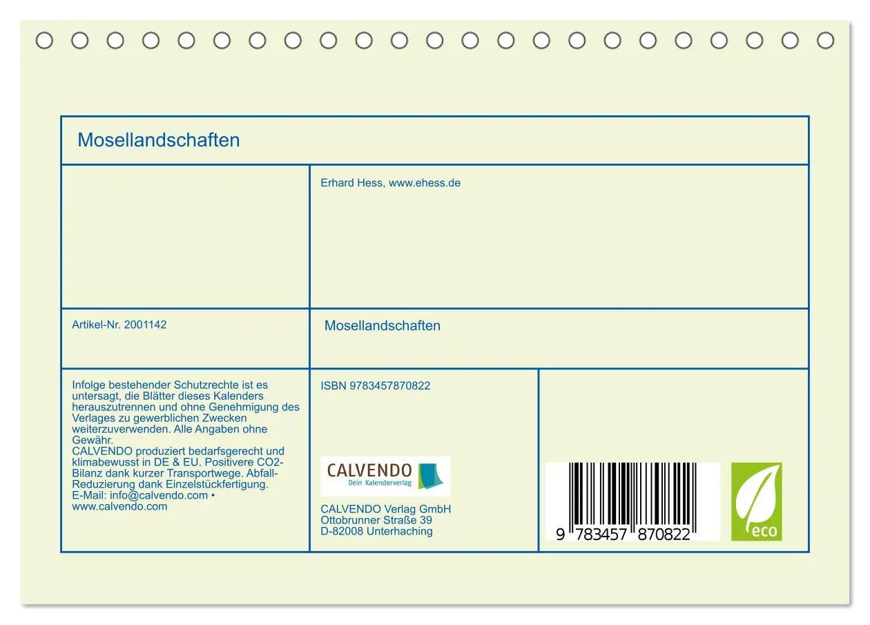 Bild: 9783457870822 | Mosellandschaften (Tischkalender 2026 DIN A5 quer), CALVENDO...