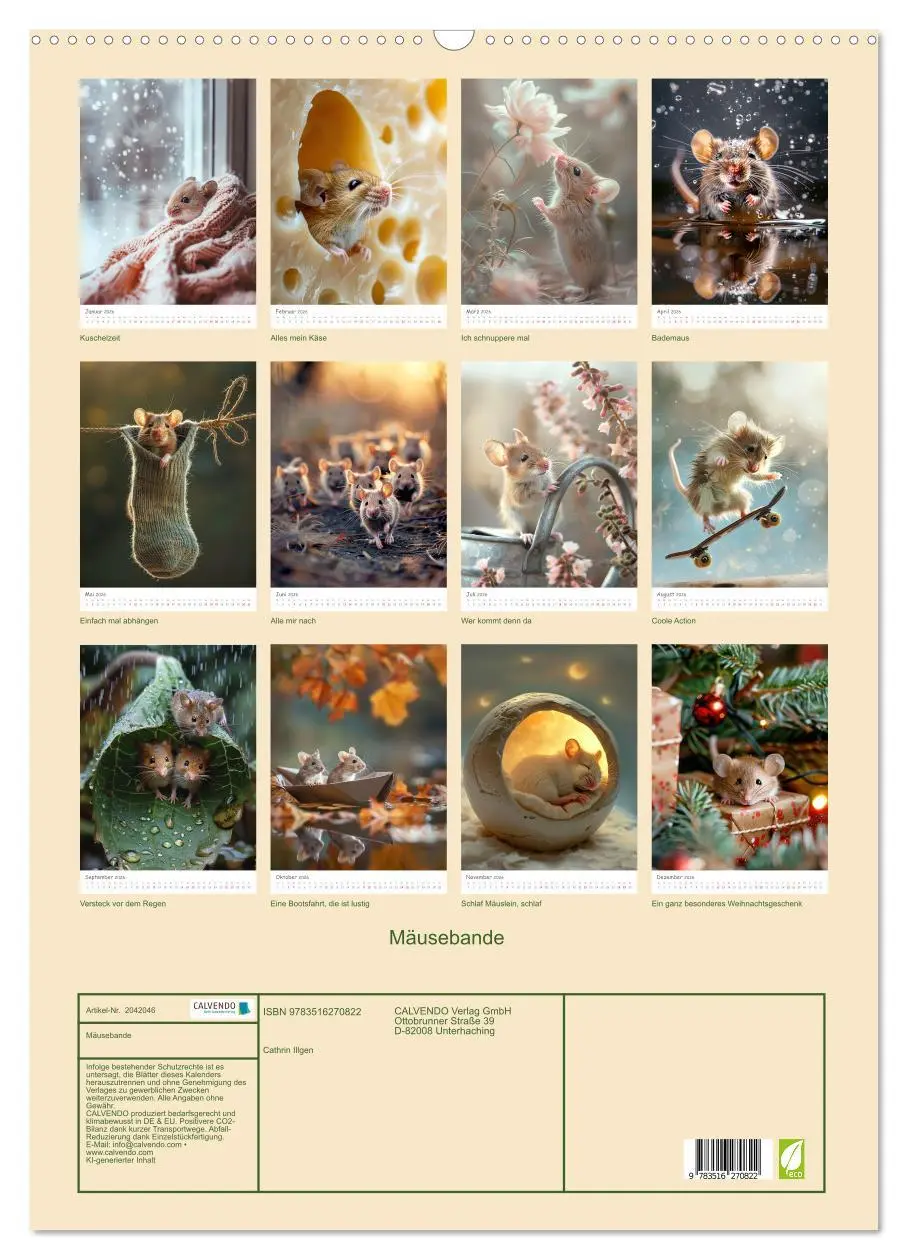 Bild: 9783516270822 | Mäusebande (Wandkalender 2026 DIN A2 hoch), CALVENDO Monatskalender